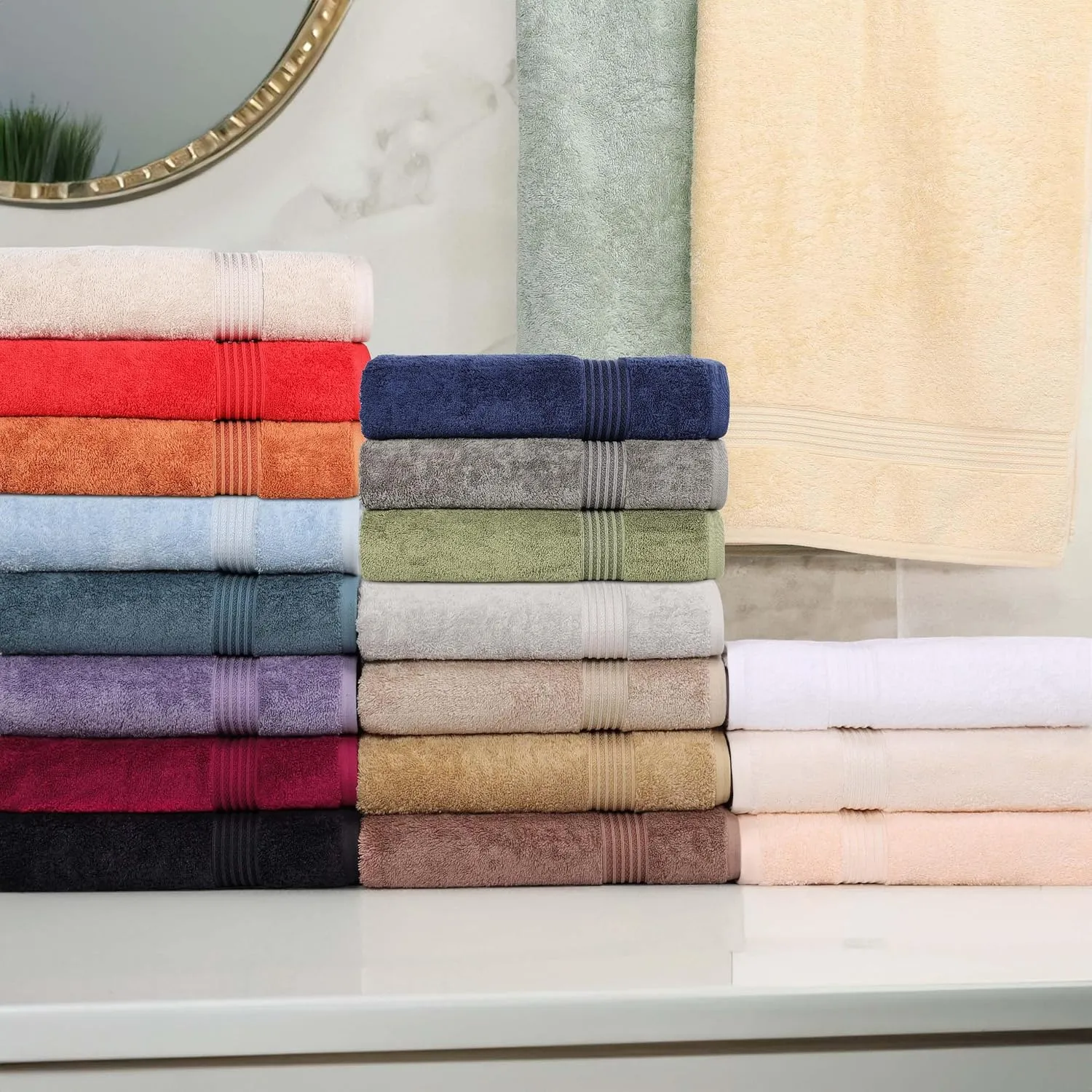 Superior Egyptian Cotton 6-Piece Towel Set, Bathroom Essentials, Towels For Bathroom, Apartment, Airbnb, Guest Bath, Face, Hand, Bath Towels, Washcloths, Absorbent, Fast Drying, Sage
