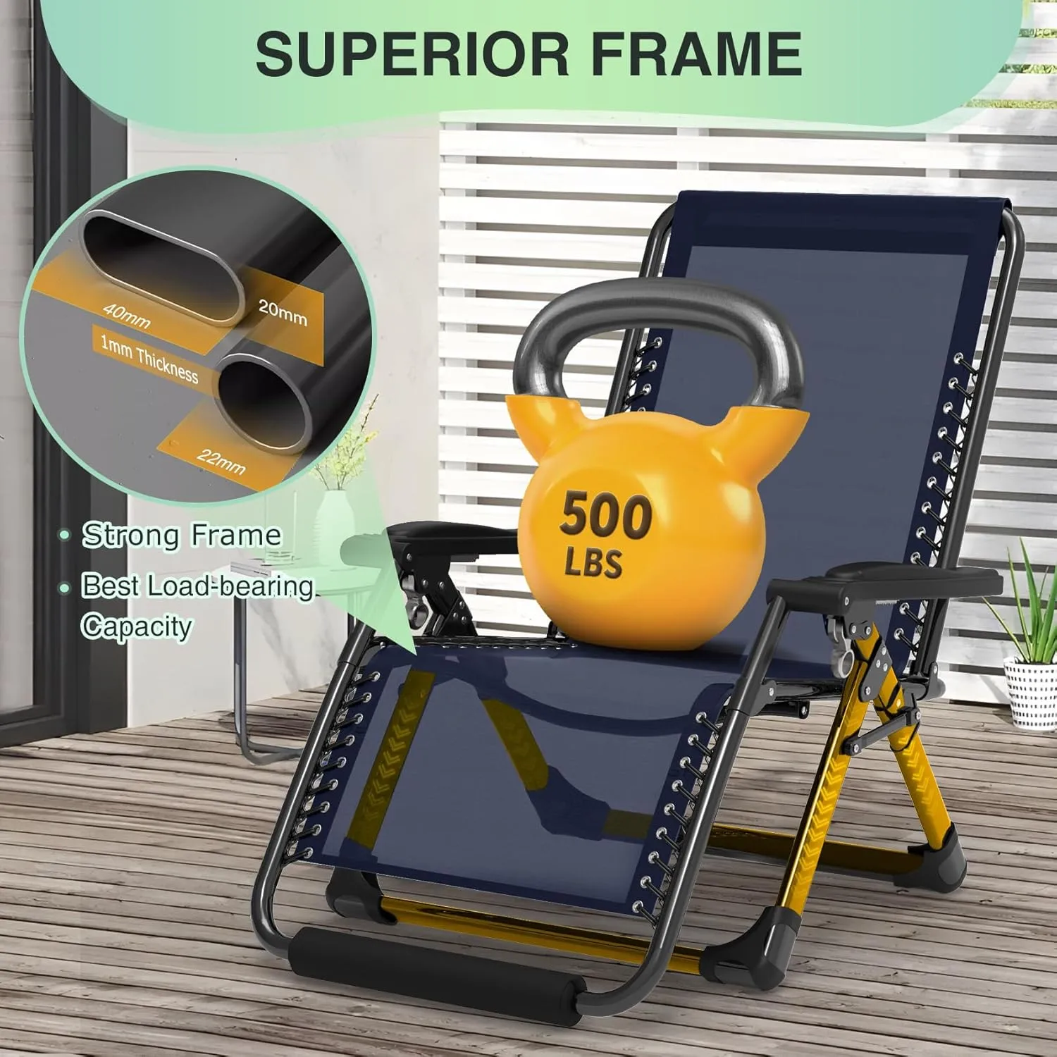 Suteck Patio Reclining Chair, Portable, Foldable, Durable, Adjustable, Comfortable, Blue