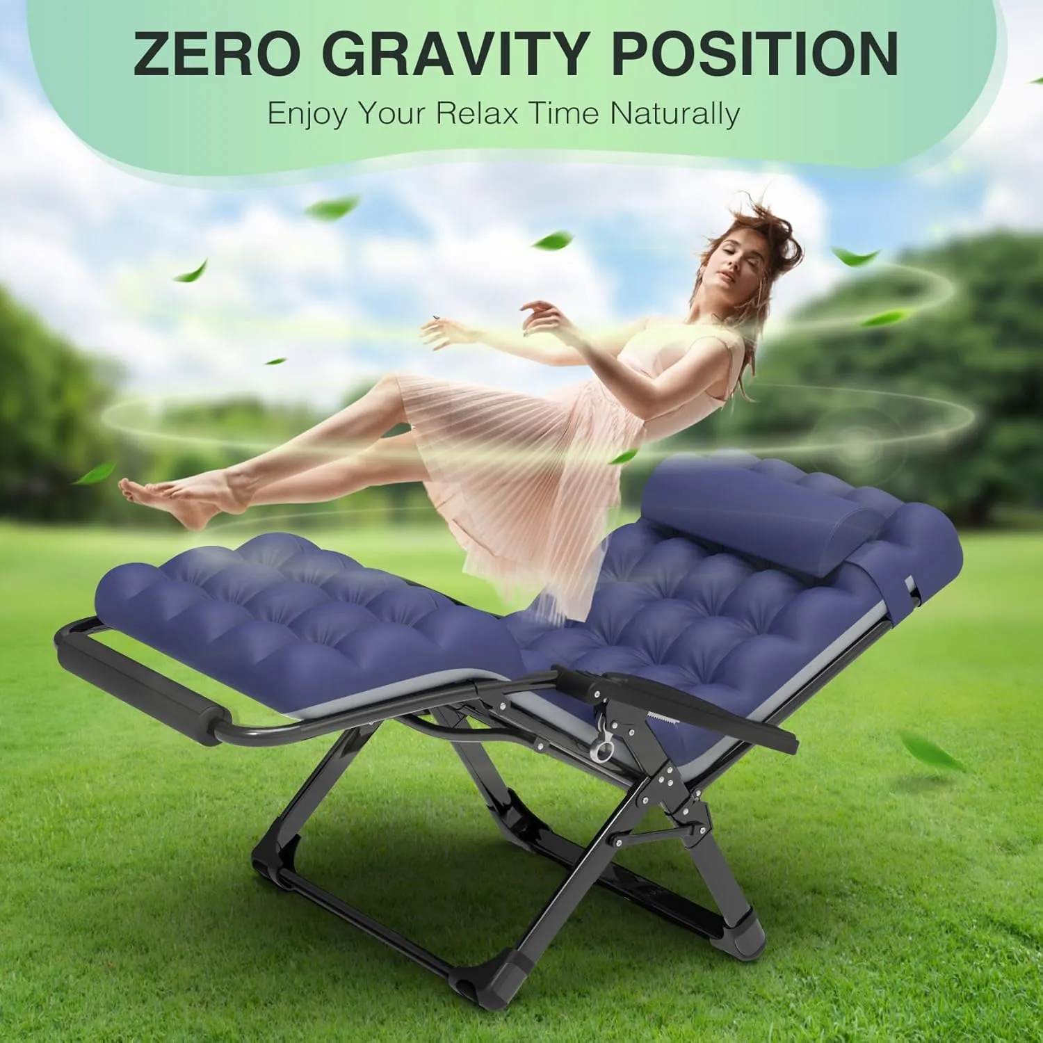 Suteck Patio Reclining Chair, Portable, Foldable, Durable, Adjustable, Comfortable, Blue