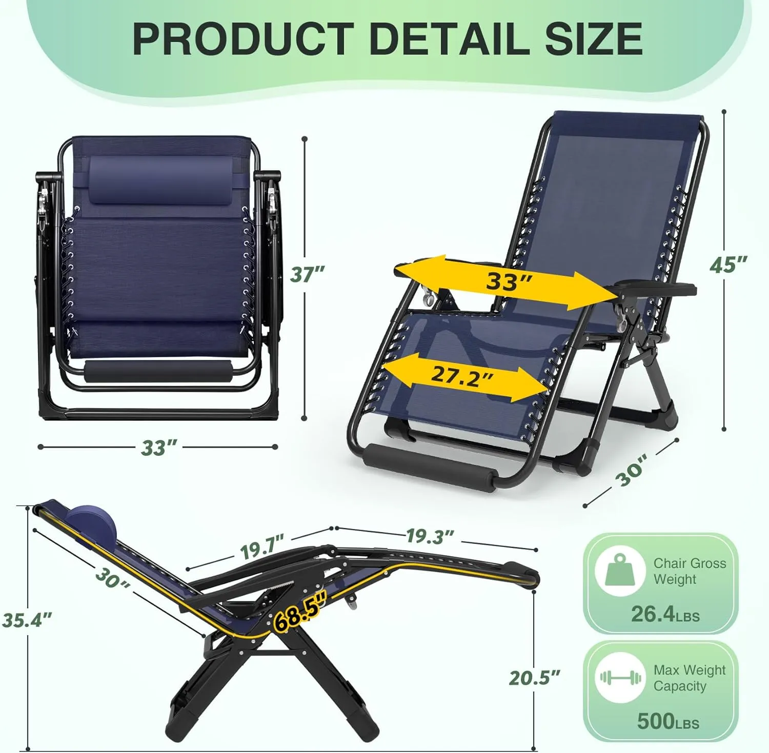 Suteck Patio Reclining Chair, Portable, Foldable, Durable, Adjustable, Comfortable, Blue