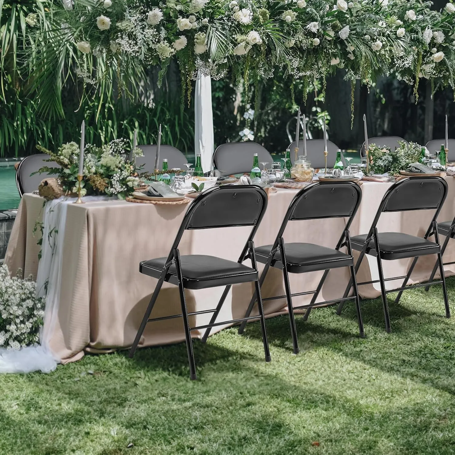Sweetcrispy Folding Chair 4 Pack, Leather Padded Folding Chairs, Sturdy Metal Foldable Chairs, Easy to Use and Store, Outdoor and Indoor, for Home, Office, Party, Comfy, Black