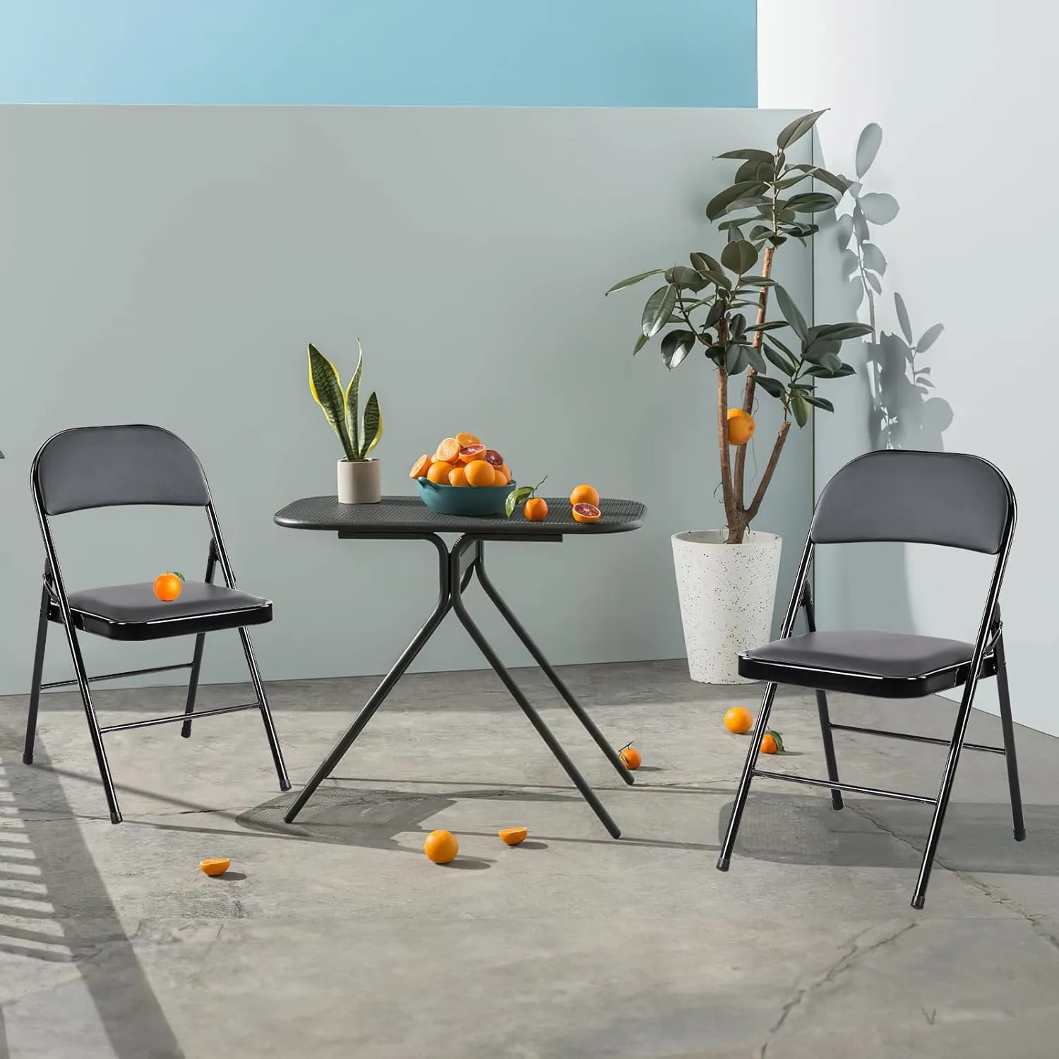 Sweetcrispy Folding Chair 4 Pack, Leather Padded Folding Chairs, Sturdy Metal Foldable Chairs, Easy to Use and Store, Outdoor and Indoor, for Home, Office, Party, Comfy, Black