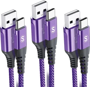 sweguard USB Type C Charger Cable [3-Pack,10ft 6.6ft 3.3ft] iPhone 16 Charger Nylon Braided Cord for iPhone 16 15 Pro Max Plus Samsung Galaxy S24 S23 S22 S21 S20 S10 Note 20 10 A54 Pixel LG Moto PS5