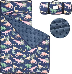 SWESEN Toddler Nap Mat for Preschool, Soft Kids Nap Mat with Removable Pillow and Minky Blanket, Extra Large Rolled Daycare Sleeping Bag for Boys Girls, 22in x 55in, Ages 3-6 Years