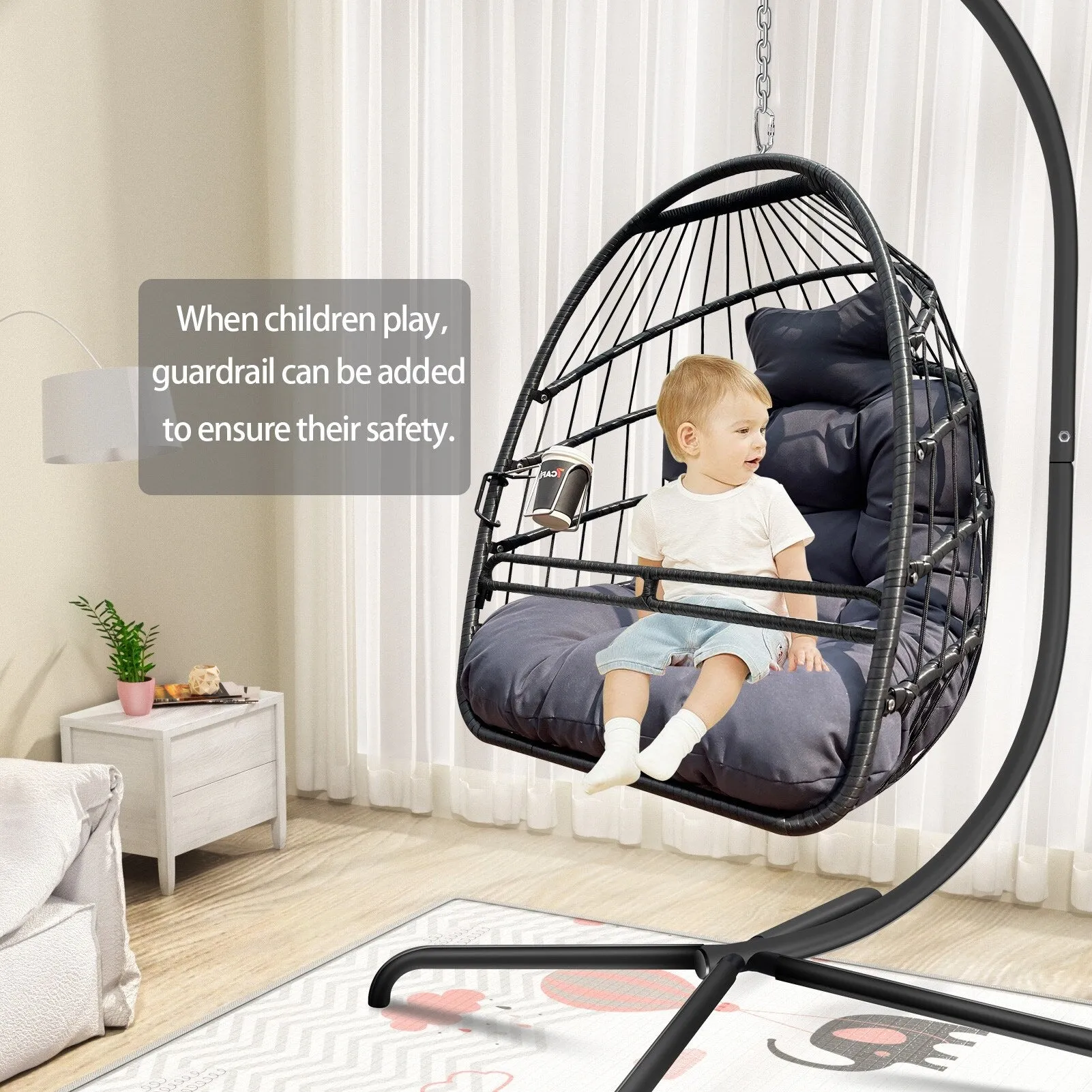 Swing Egg Chair with Stand Indoor Outdoor Wicker Rattan Patio Basket Hanging Chair