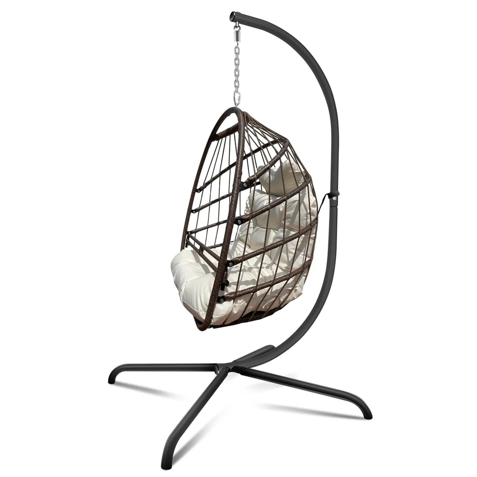 Swing Egg Chair with Stand Indoor Outdoor Wicker Rattan Patio Basket Hanging Chair