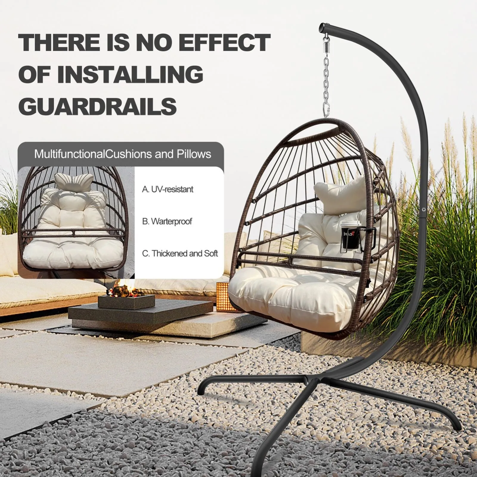 Swing Egg Chair with Stand Indoor Outdoor Wicker Rattan Patio Basket Hanging Chair