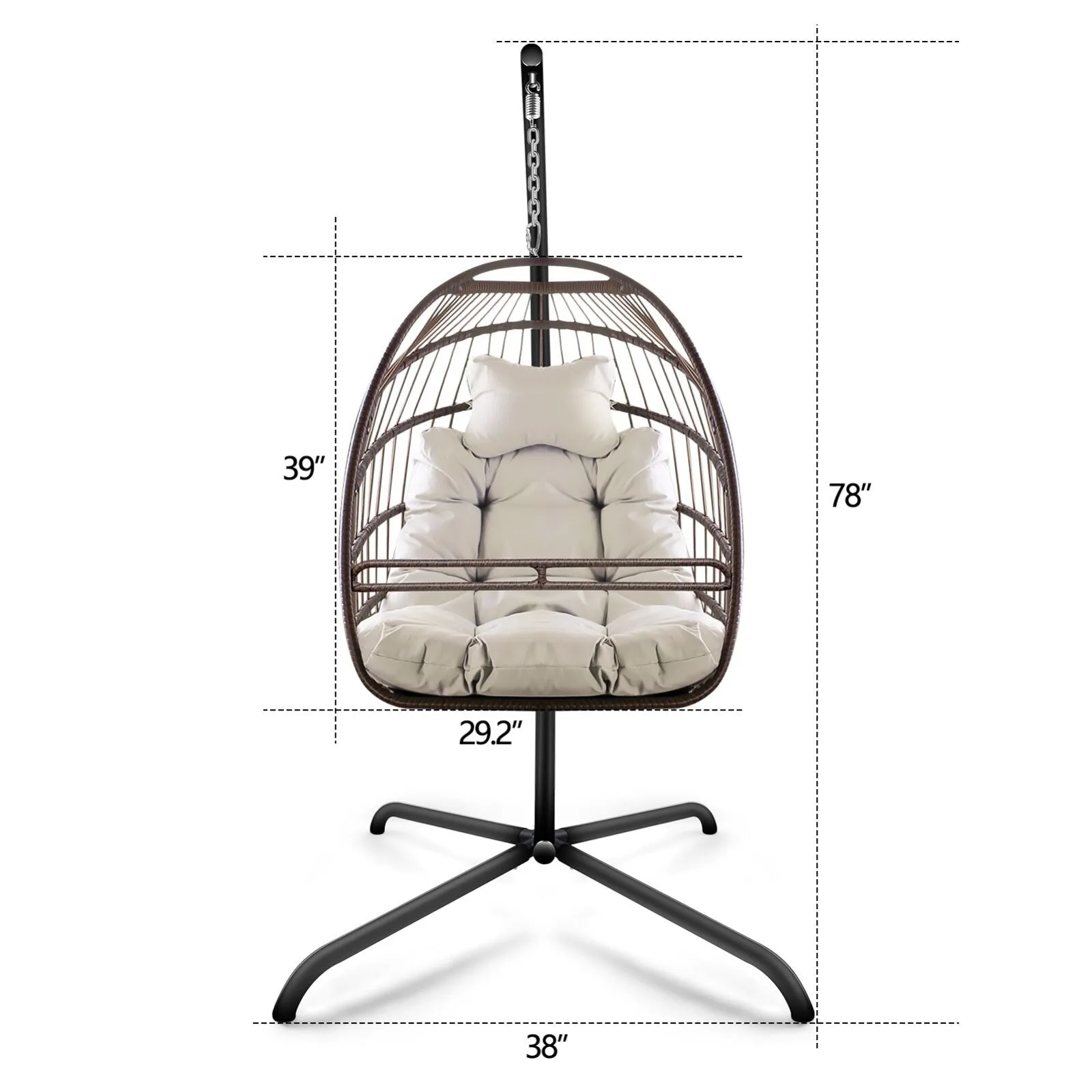 Swing Egg Chair with Stand Indoor Outdoor Wicker Rattan Patio Basket Hanging Chair