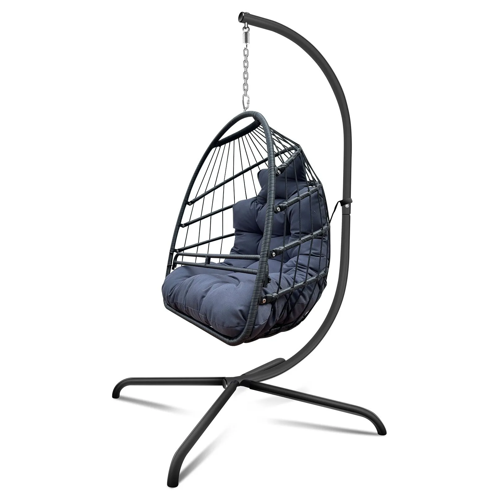 Swing Egg Chair with Stand Indoor Outdoor Wicker Rattan Patio Basket Hanging Chair