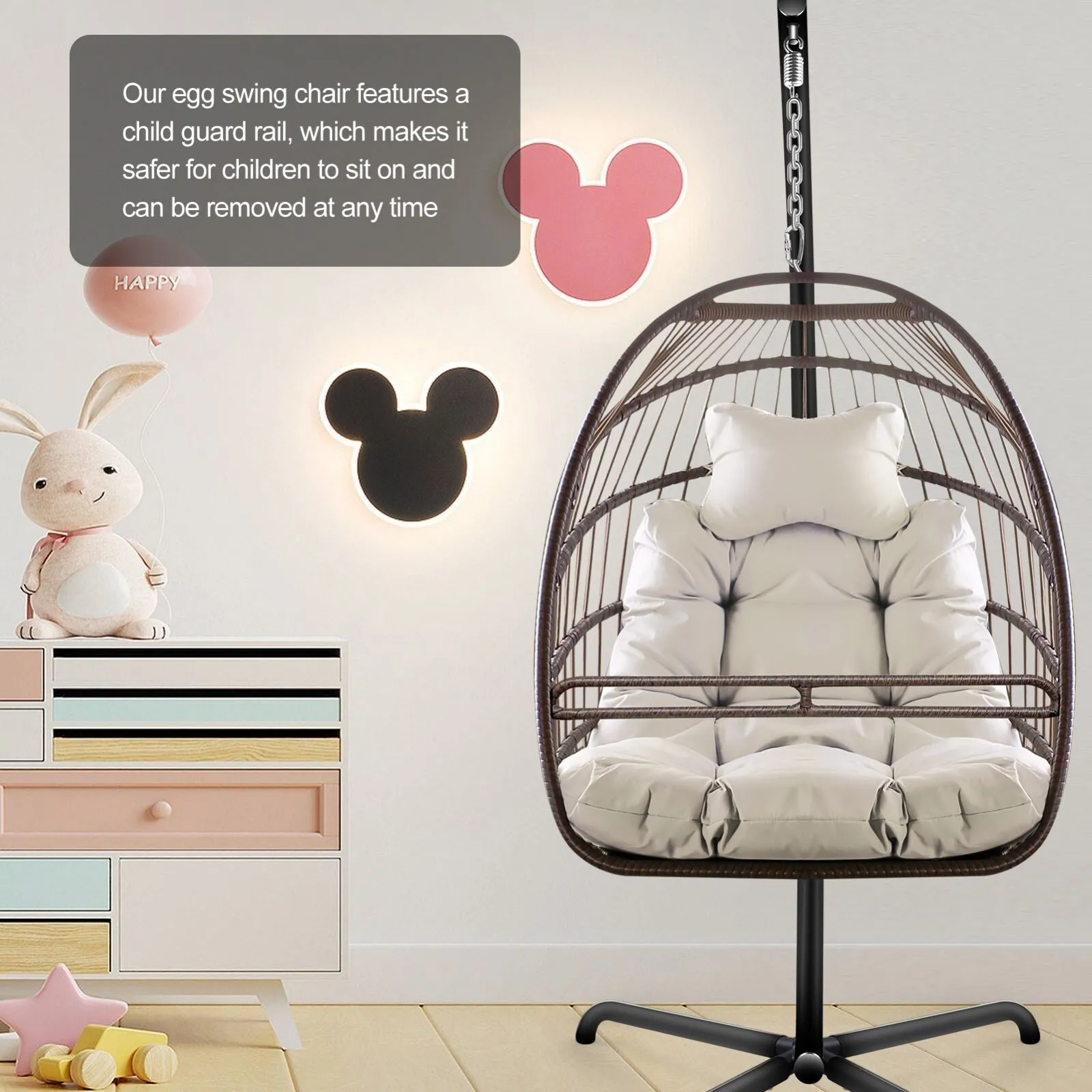 Swing Egg Chair with Stand Indoor Outdoor Wicker Rattan Patio Basket Hanging Chair
