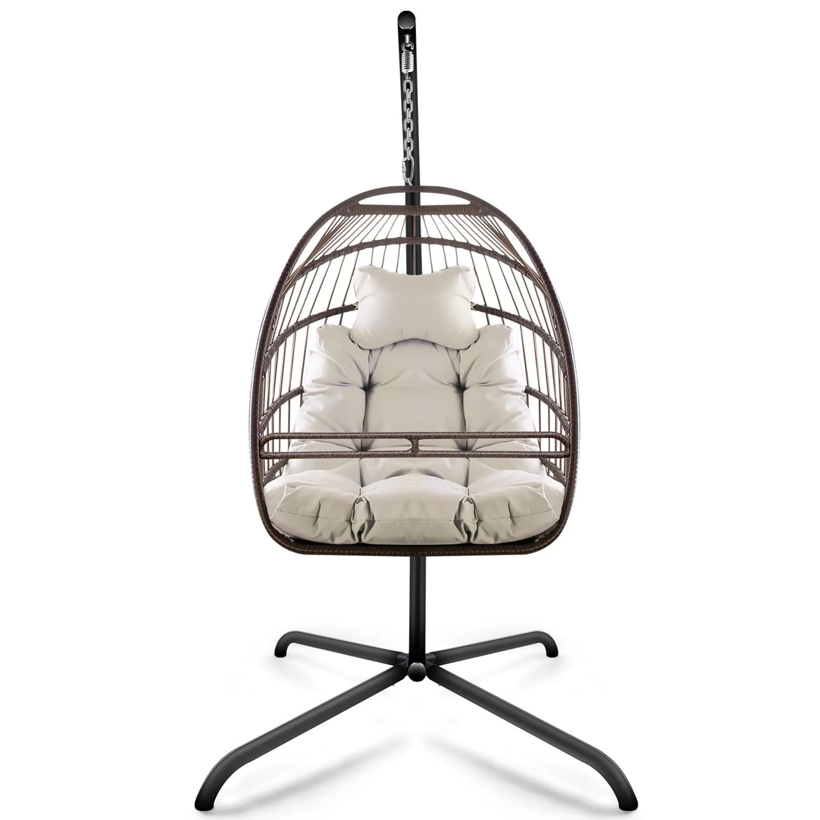 Swing Egg Chair with Stand Indoor Outdoor Wicker Rattan Patio Basket Hanging Chair