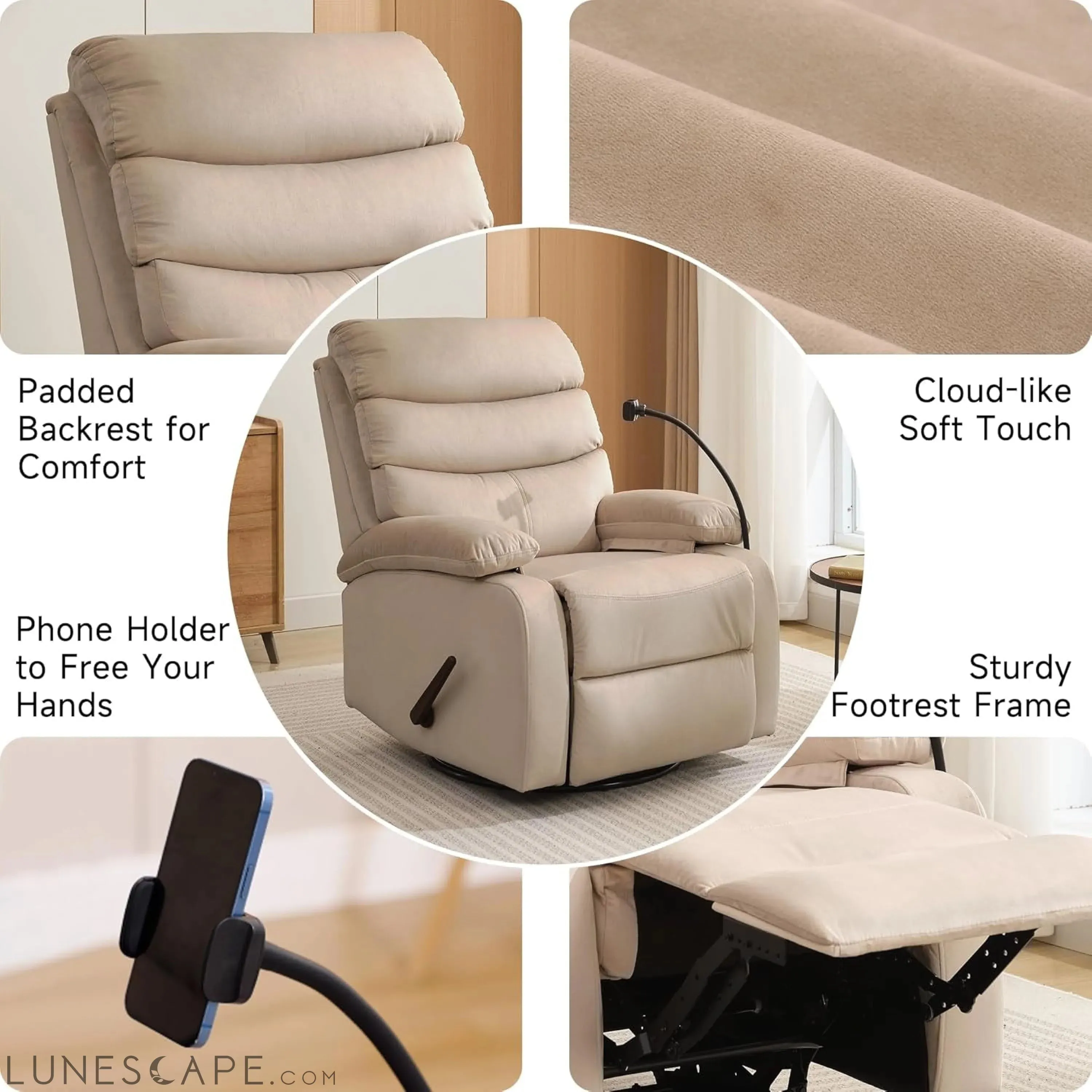 Swivel Rocker Recliner Chair for Adults, Rocking Recliner Chair,