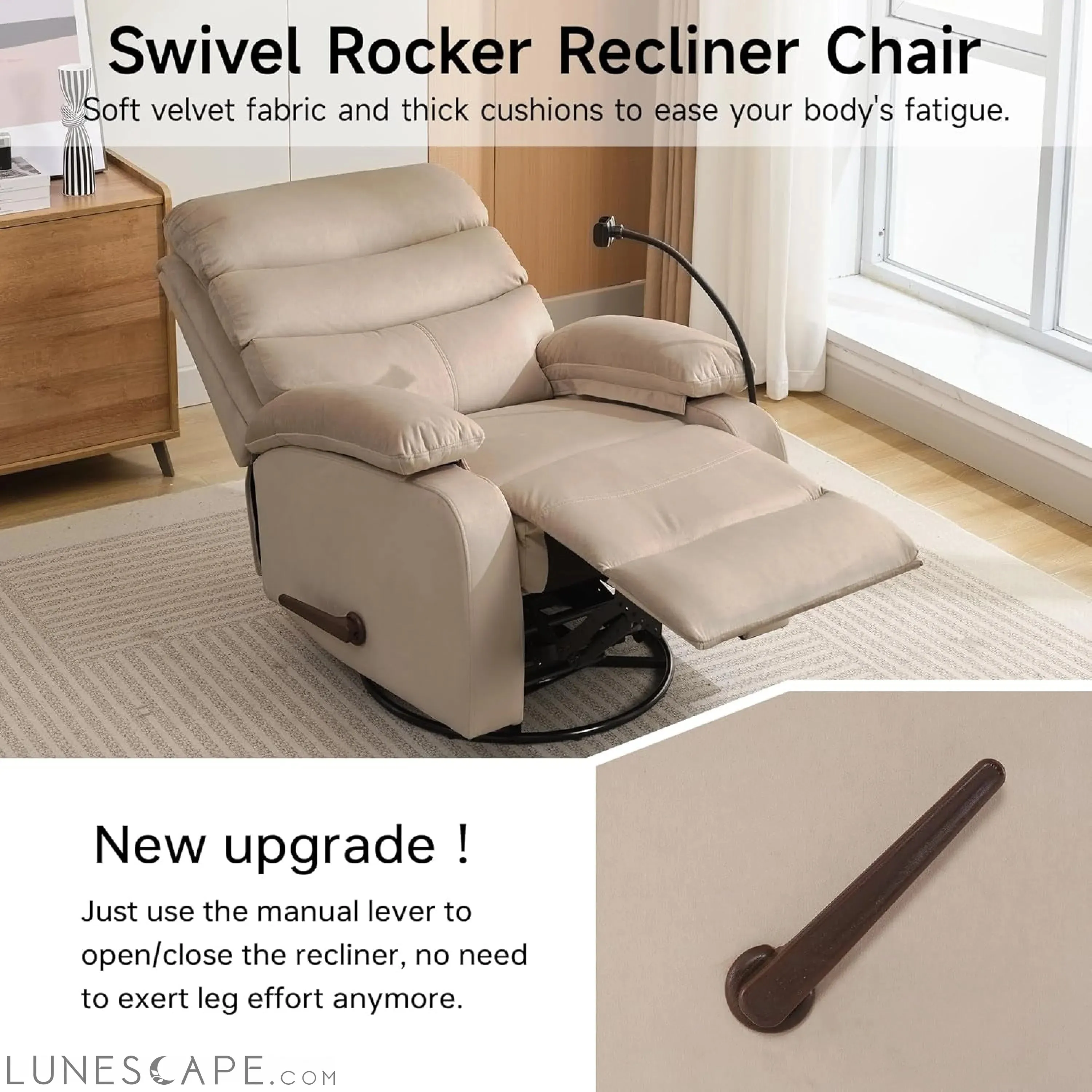 Swivel Rocker Recliner Chair for Adults, Rocking Recliner Chair,
