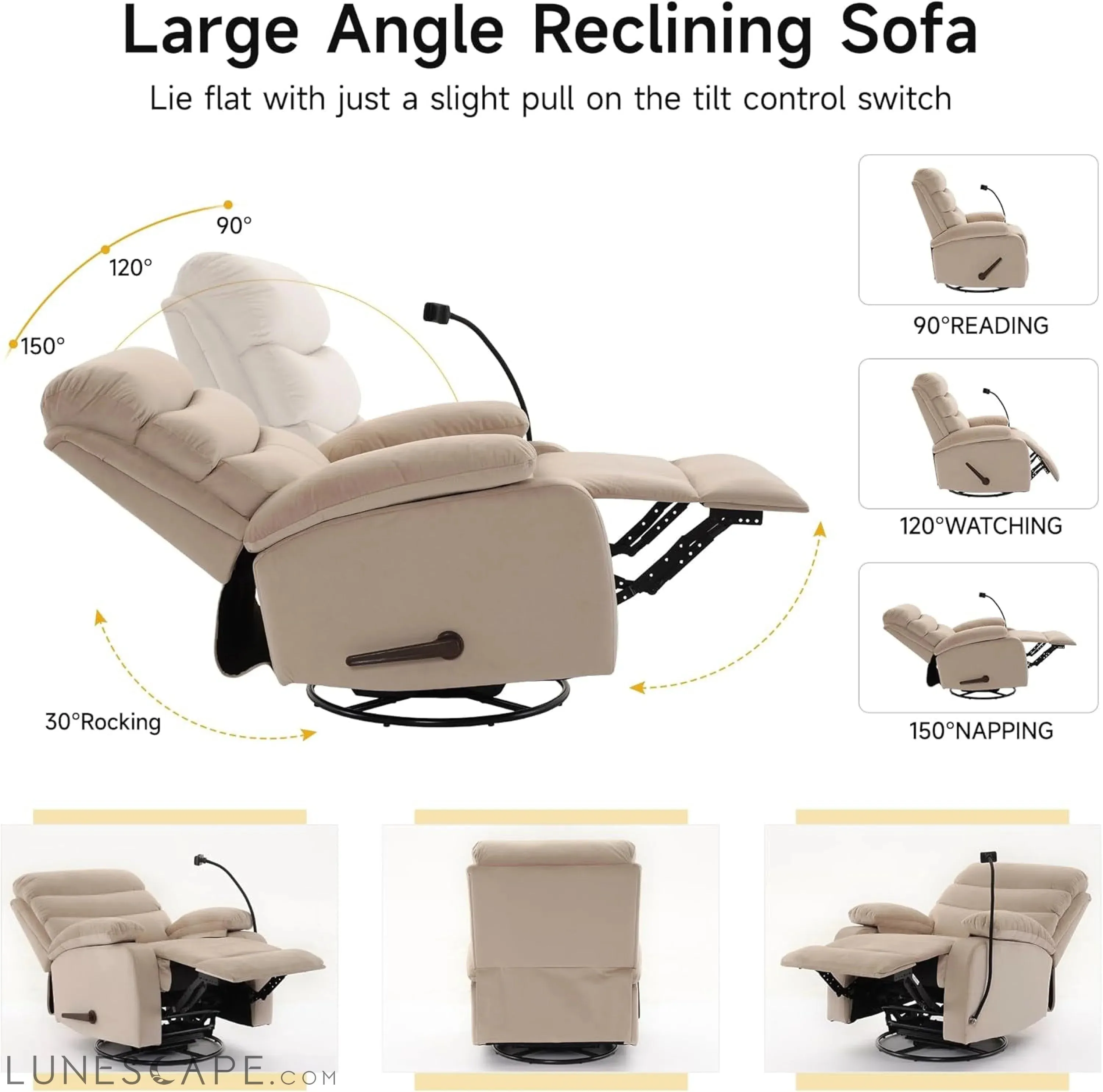 Swivel Rocker Recliner Chair for Adults, Rocking Recliner Chair,