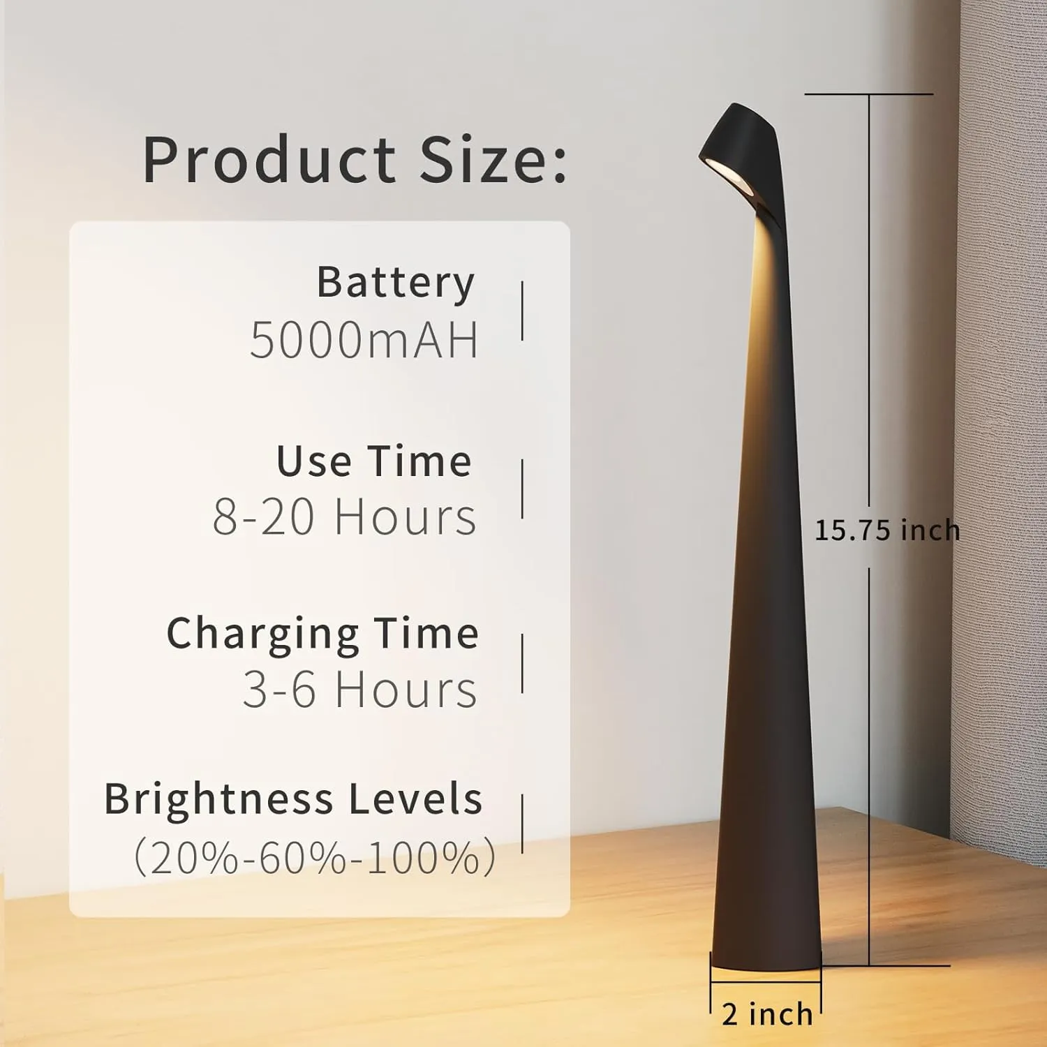 Table Lamps Cordless Rechargeable Battery Light, LED Desk Lamps Outdoor Portable Touch Lamps, Operated Wireless Portable Lamp. (Black)