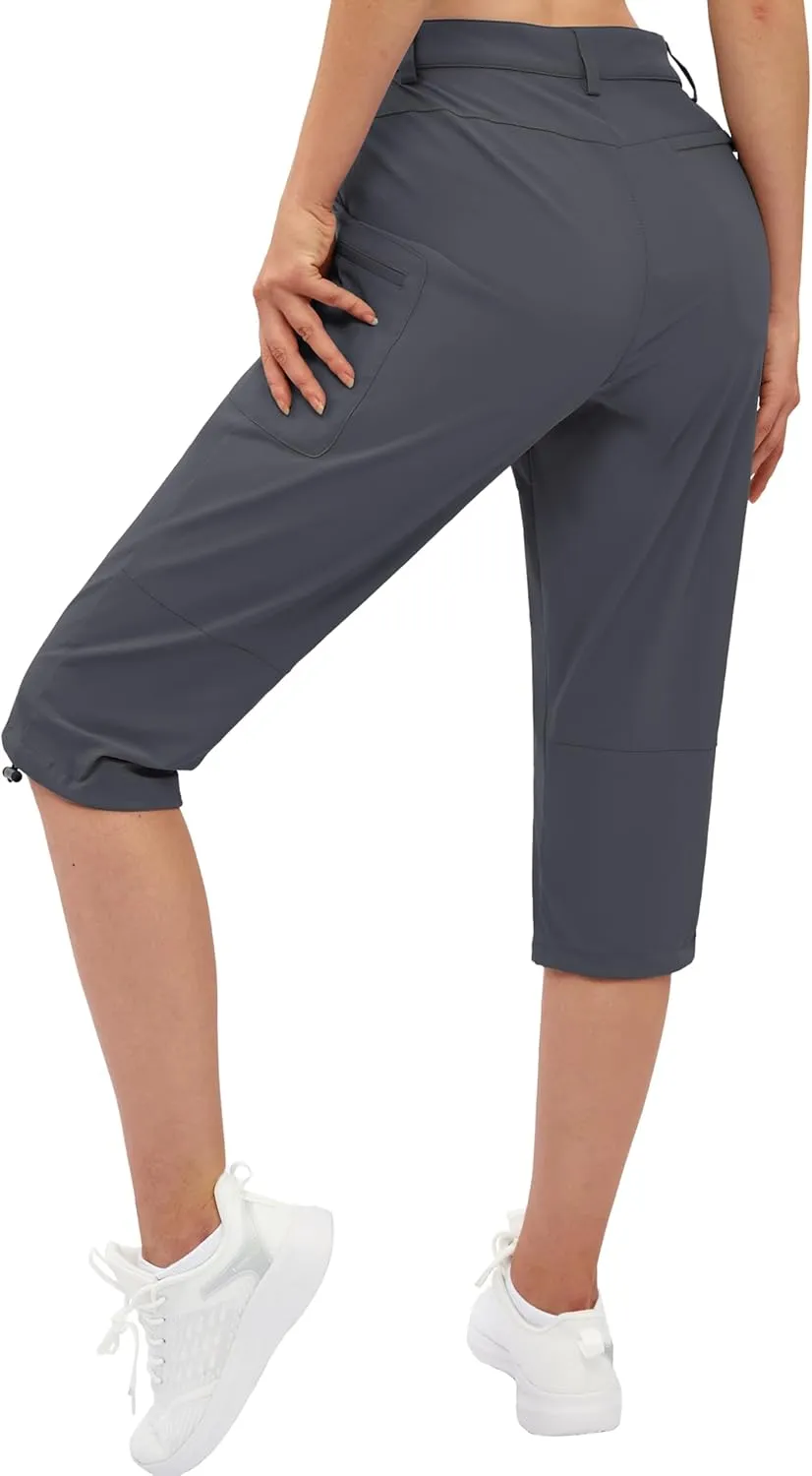 TACVASEN Women's Cargo Capris Hiking Pants Lightweight Quick Dry Travel Long Shorts Golf Casual Summer Zipper Pockets