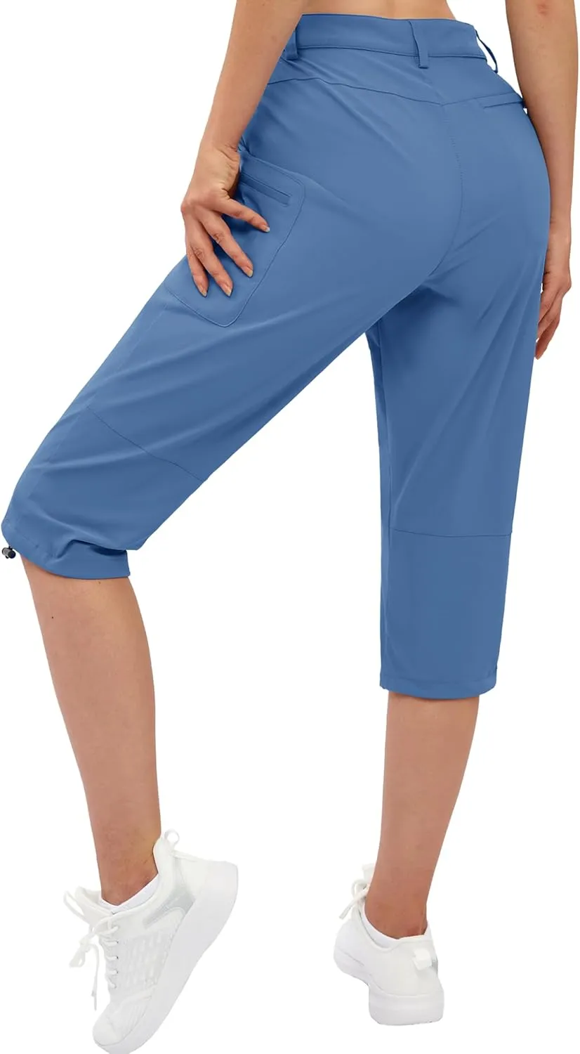 TACVASEN Women's Cargo Capris Hiking Pants Lightweight Quick Dry Travel Long Shorts Golf Casual Summer Zipper Pockets