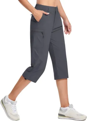 TACVASEN Women's Cargo Capris Hiking Pants Lightweight Quick Dry Travel Long Shorts Golf Casual Summer Zipper Pockets