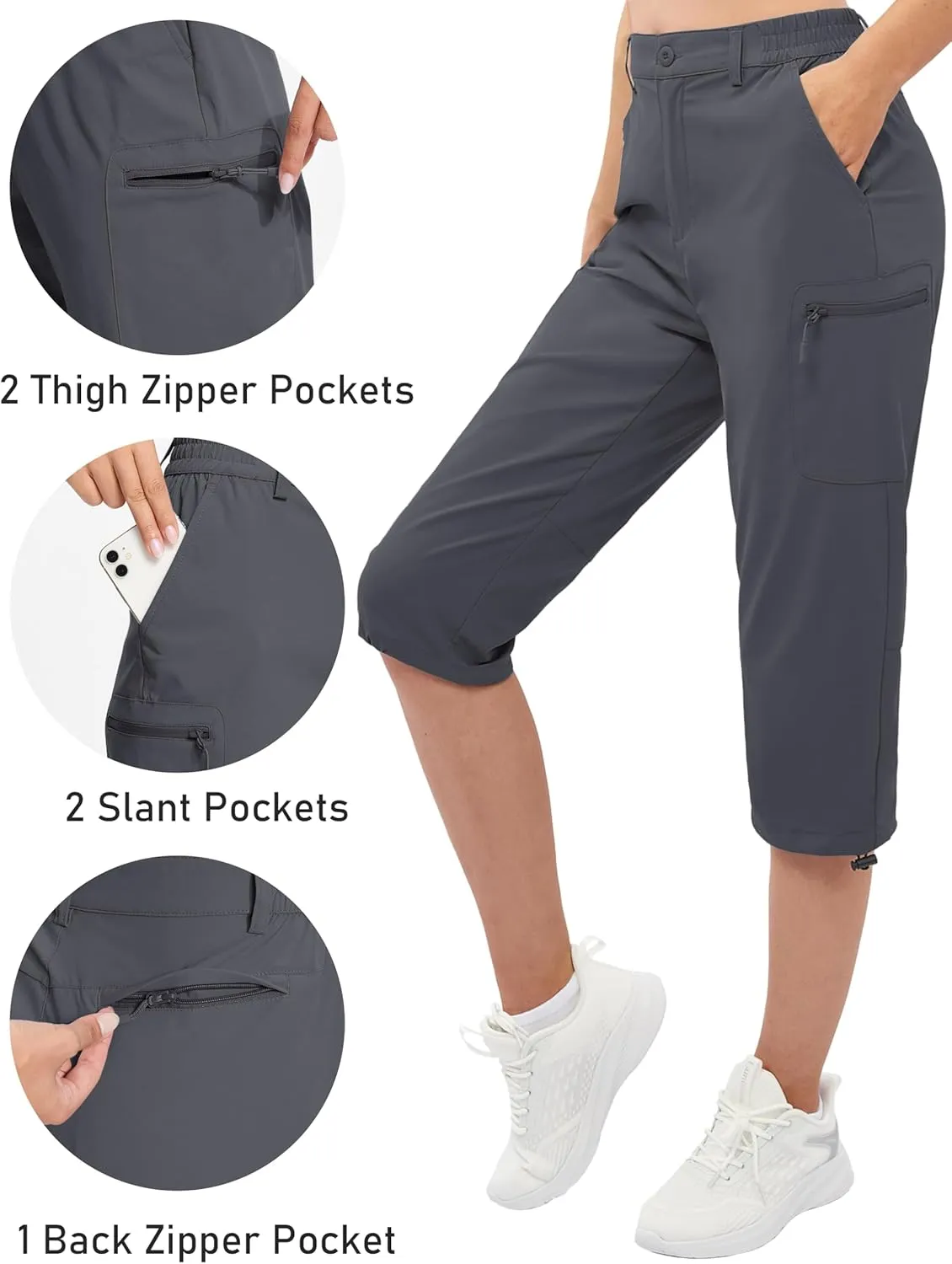 TACVASEN Women's Cargo Capris Hiking Pants Lightweight Quick Dry Travel Long Shorts Golf Casual Summer Zipper Pockets