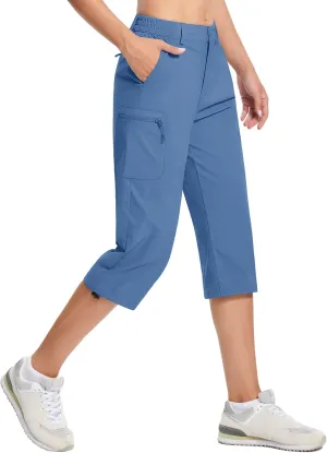 TACVASEN Women's Cargo Capris Hiking Pants Lightweight Quick Dry Travel Long Shorts Golf Casual Summer Zipper Pockets
