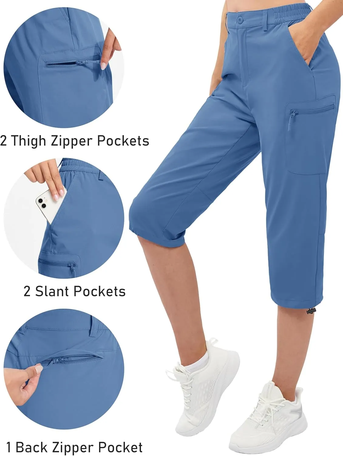 TACVASEN Women's Cargo Capris Hiking Pants Lightweight Quick Dry Travel Long Shorts Golf Casual Summer Zipper Pockets