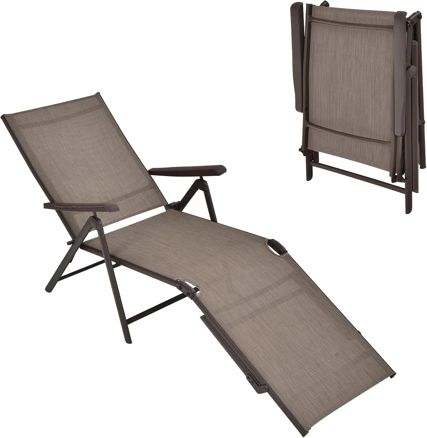 Tangkula Folding Lounge Chair Outdoor, Recliner Chaise Lounge with 5-Position Adjustable Backrest & 2-Position Footrest, No Assembly Required, Suitable for Patio Poolside Beach Yard (1, Brown)