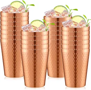 Tanlade 24 Pcs Anodized Hammered Copper Tumbler 14 oz Aluminum Iced Coffee Cold Drink Cup Stackable Copper Cups Mirror Finish Metal Copper Mugs for Drinking Adults Travel Everyday Use