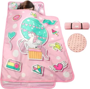 TANOSHII® Toddler Nap Mat with Pillow and Blanket, Portable Kids Sleeping Mats for Daycare, Preschool, 21" x 53", Lightweight and Soft Sleeping Bags for Kids