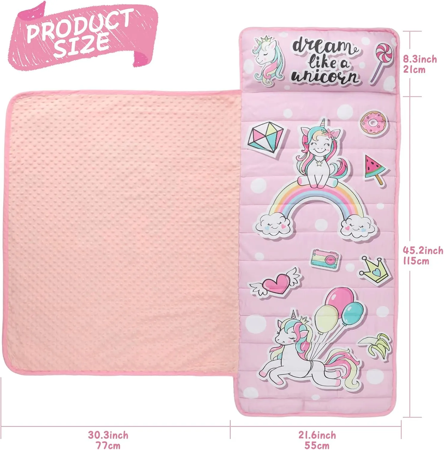 TANOSHII® Toddler Nap Mat with Pillow and Blanket, Portable Kids Sleeping Mats for Daycare, Preschool, 21" x 53", Lightweight and Soft Sleeping Bags for Kids
