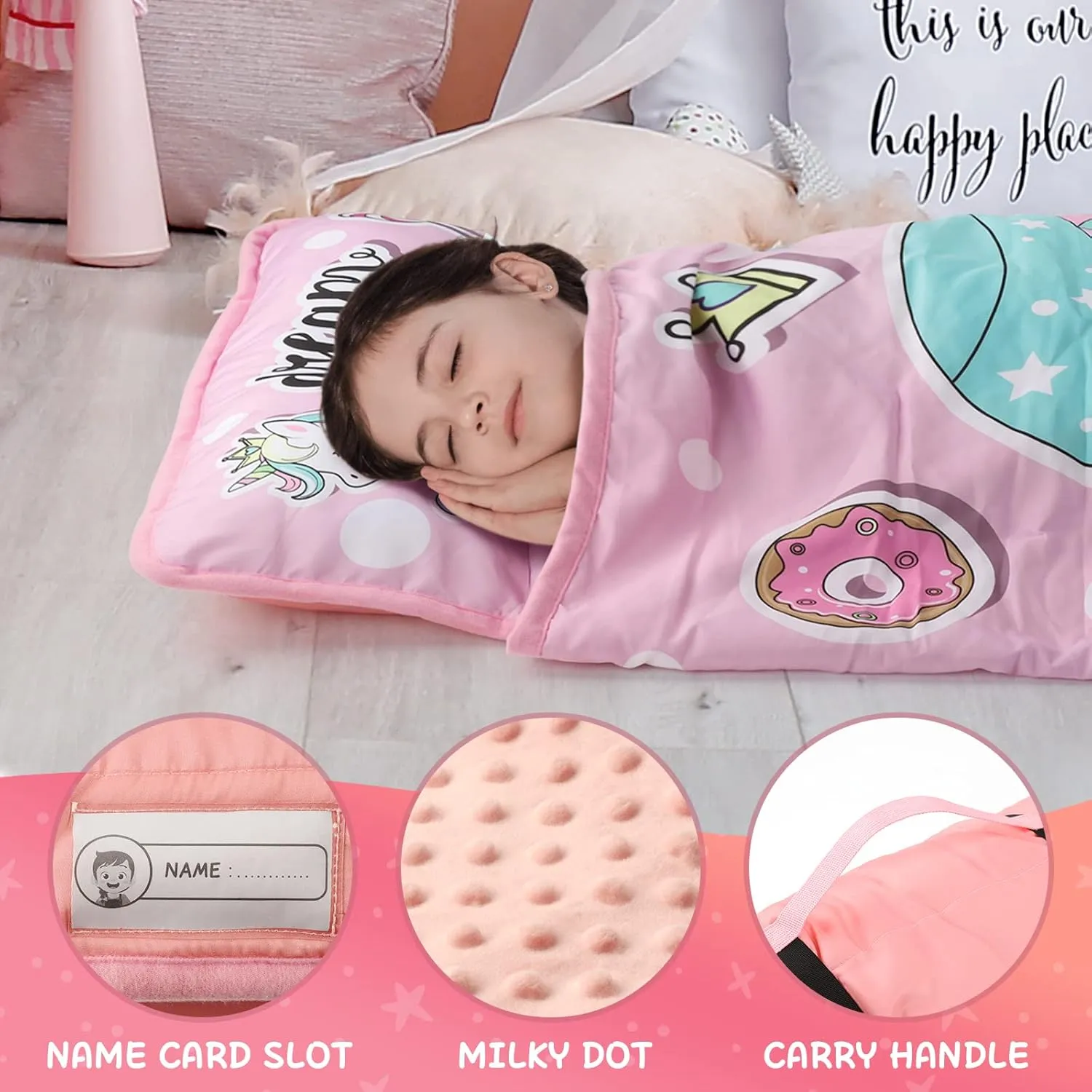 TANOSHII® Toddler Nap Mat with Pillow and Blanket, Portable Kids Sleeping Mats for Daycare, Preschool, 21" x 53", Lightweight and Soft Sleeping Bags for Kids