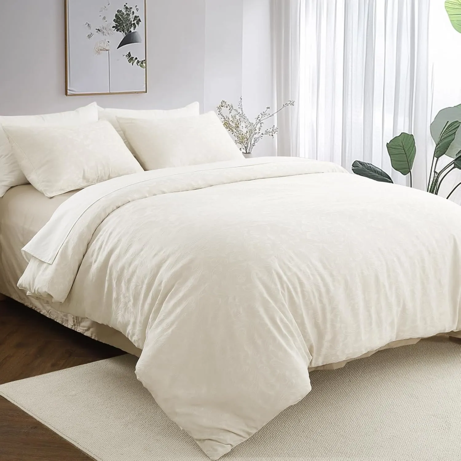 Taupe Duvet Cover Twin Size - Jacquard Twin Duvet Cover Set with 1 Pillow Shams, 8 Corner Ties and 7 Buttons, 2 Pieces Breathable Textured Bedding Set for All Seasons, 68" x 90"
