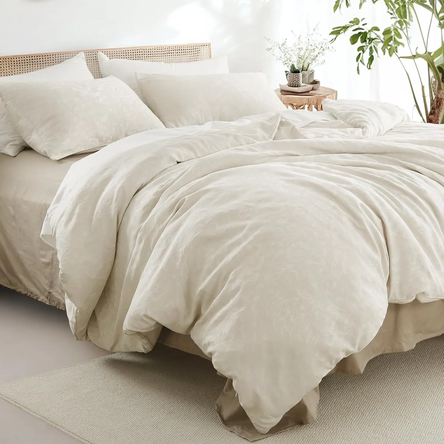 Taupe Duvet Cover Twin Size - Jacquard Twin Duvet Cover Set with 1 Pillow Shams, 8 Corner Ties and 7 Buttons, 2 Pieces Breathable Textured Bedding Set for All Seasons, 68" x 90"