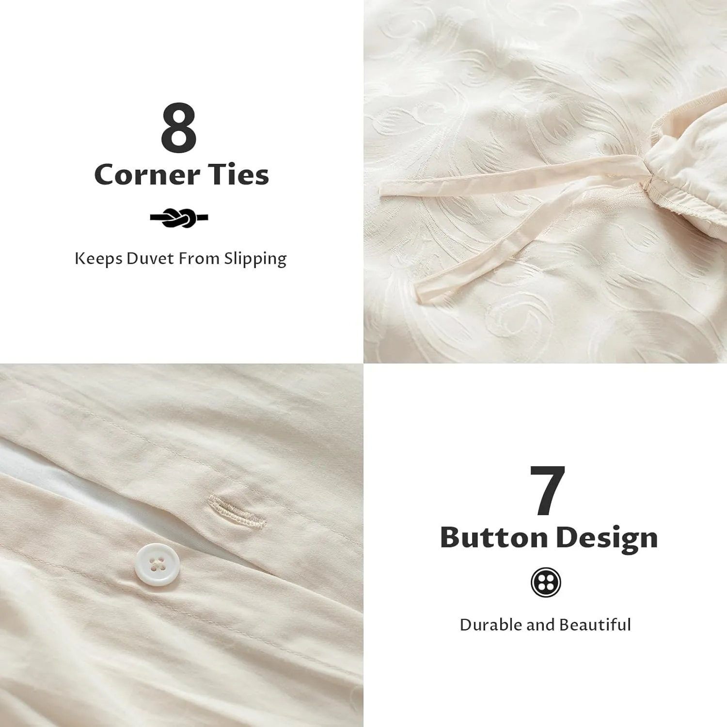 Taupe Duvet Cover Twin Size - Jacquard Twin Duvet Cover Set with 1 Pillow Shams, 8 Corner Ties and 7 Buttons, 2 Pieces Breathable Textured Bedding Set for All Seasons, 68" x 90"