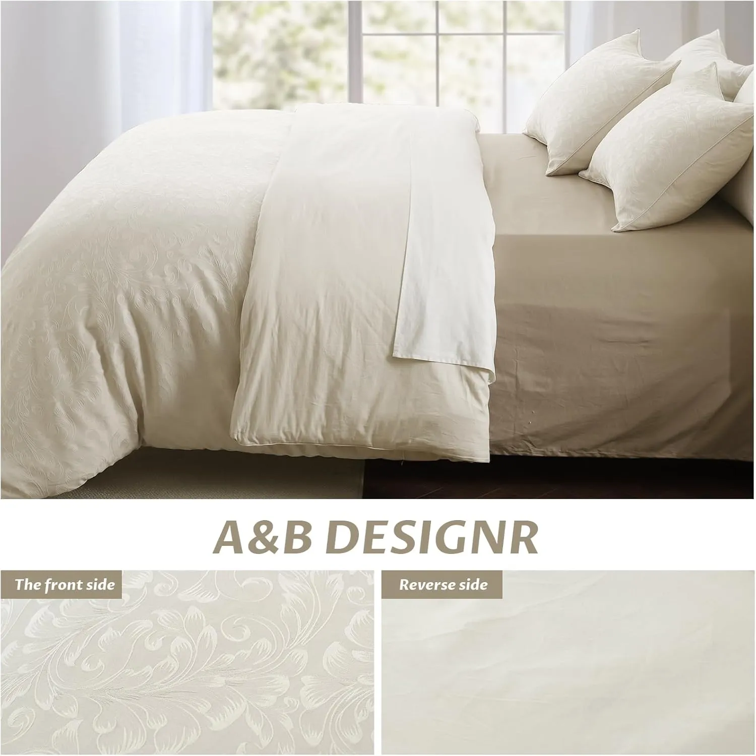 Taupe Duvet Cover Twin Size - Jacquard Twin Duvet Cover Set with 1 Pillow Shams, 8 Corner Ties and 7 Buttons, 2 Pieces Breathable Textured Bedding Set for All Seasons, 68" x 90"