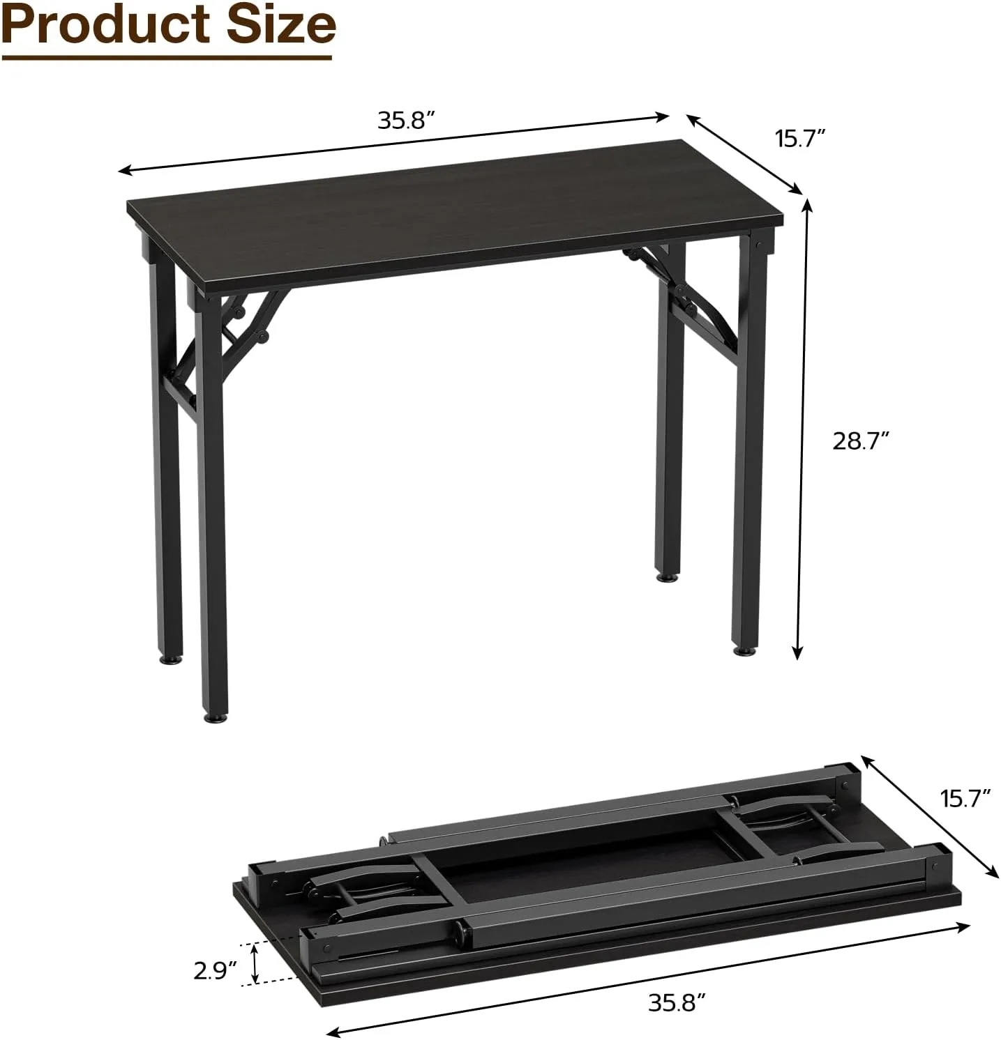 TEMI Small Computer Desk Folding Table - 35.8" Foldable Office Desk, No Assembly, Perfect for Small Spaces in Bedroom, or Apartment, Portable Mini Desk or Study Table Compact Design, Charcoal Wenge