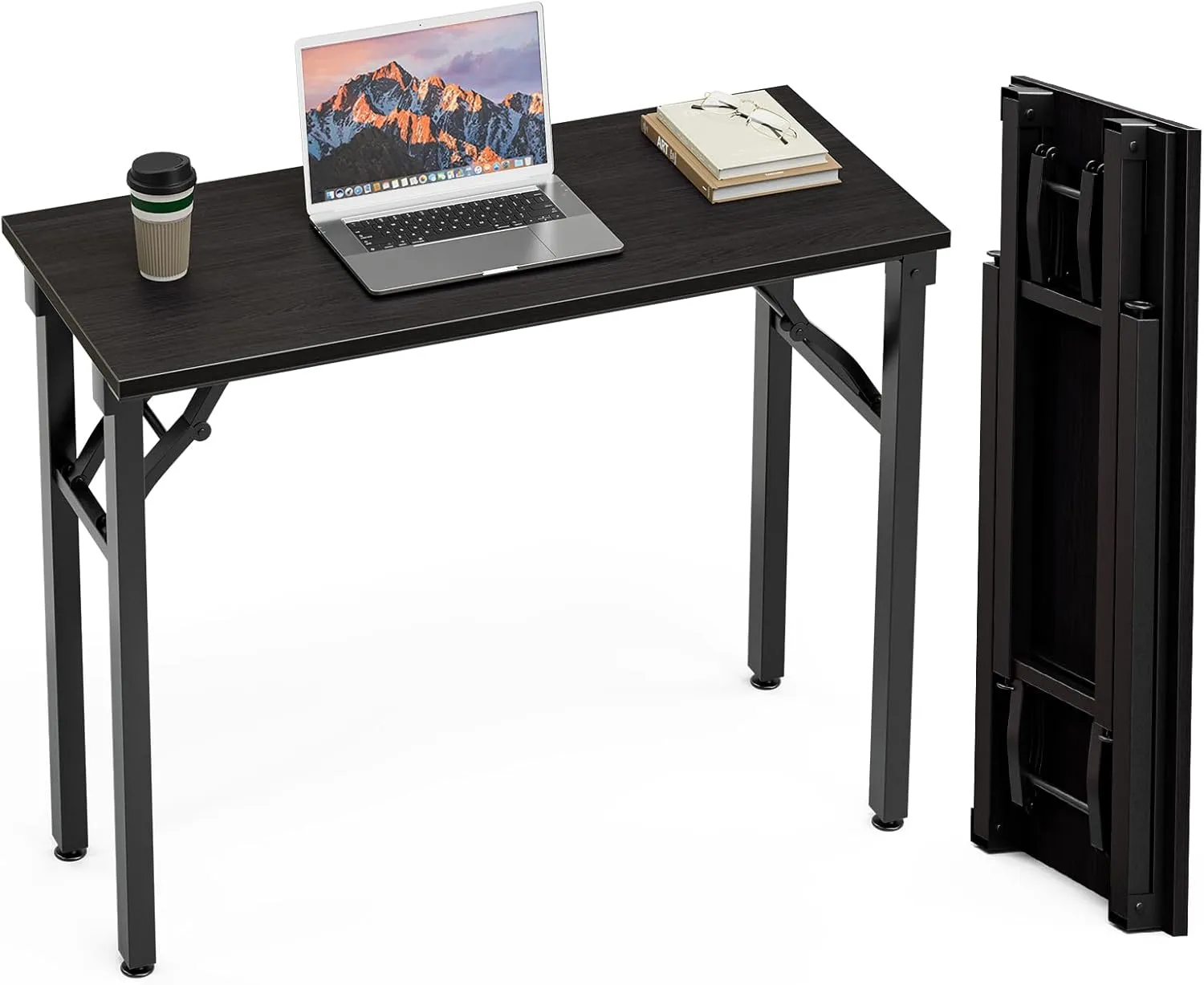 TEMI Small Computer Desk Folding Table - 35.8" Foldable Office Desk, No Assembly, Perfect for Small Spaces in Bedroom, or Apartment, Portable Mini Desk or Study Table Compact Design, Charcoal Wenge