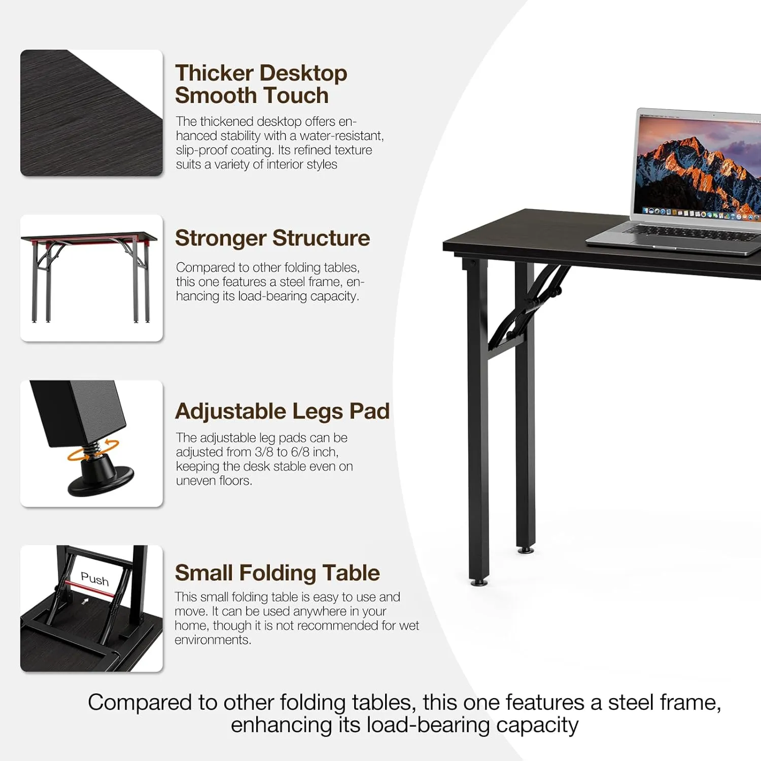 TEMI Small Computer Desk Folding Table - 35.8" Foldable Office Desk, No Assembly, Perfect for Small Spaces in Bedroom, or Apartment, Portable Mini Desk or Study Table Compact Design, Charcoal Wenge