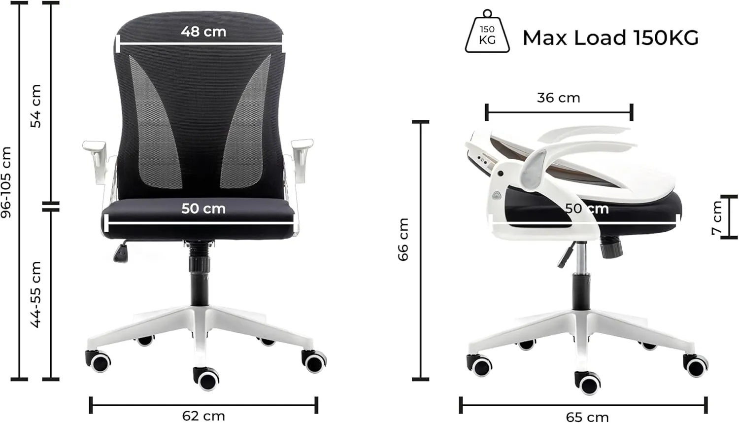 Tervo Model S | Folding Office Chair for Small Spaces | Gaming Chair for Adults & Kids | Ergonomic Mesh Computer Chair for Bedroom | Desk Chair for Home Work | (White & Black)