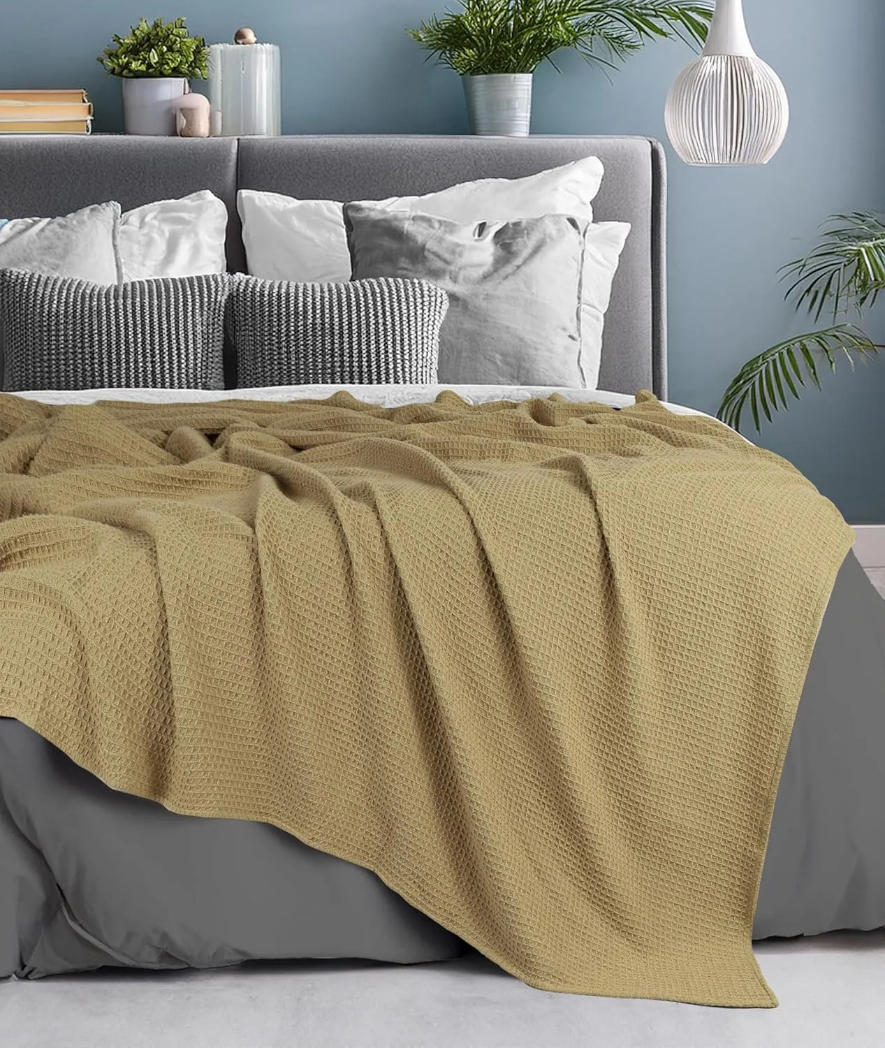 Tex Trend 100% Cotton Blanket – Soft and Breathable Twin XL Waffle Blanket – All Season Comfort – Suitable for Bed Layering, Sofa, Couch - Khaki (60”x90”)