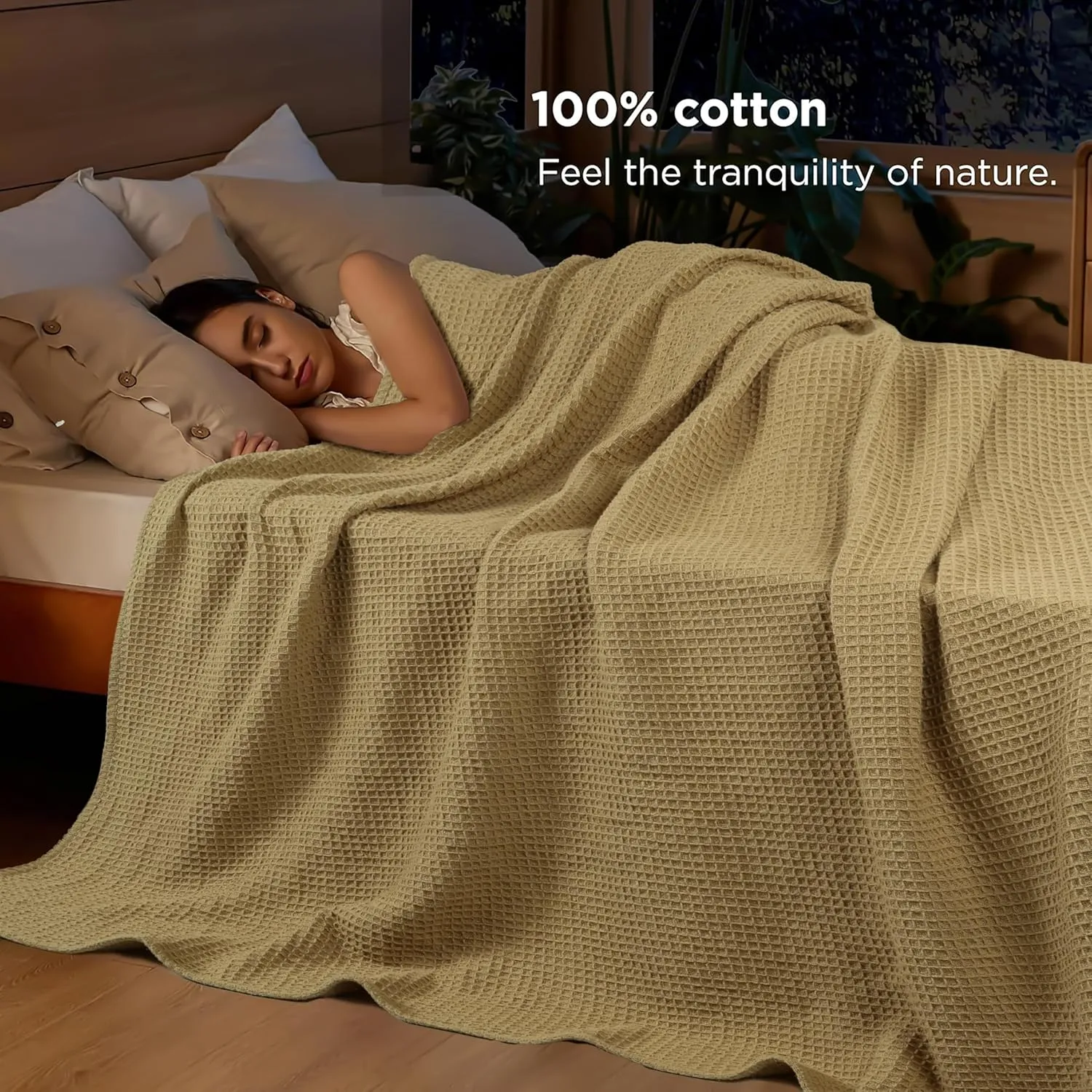 Tex Trend 100% Cotton Blanket – Soft and Breathable Twin XL Waffle Blanket – All Season Comfort – Suitable for Bed Layering, Sofa, Couch - Khaki (60”x90”)