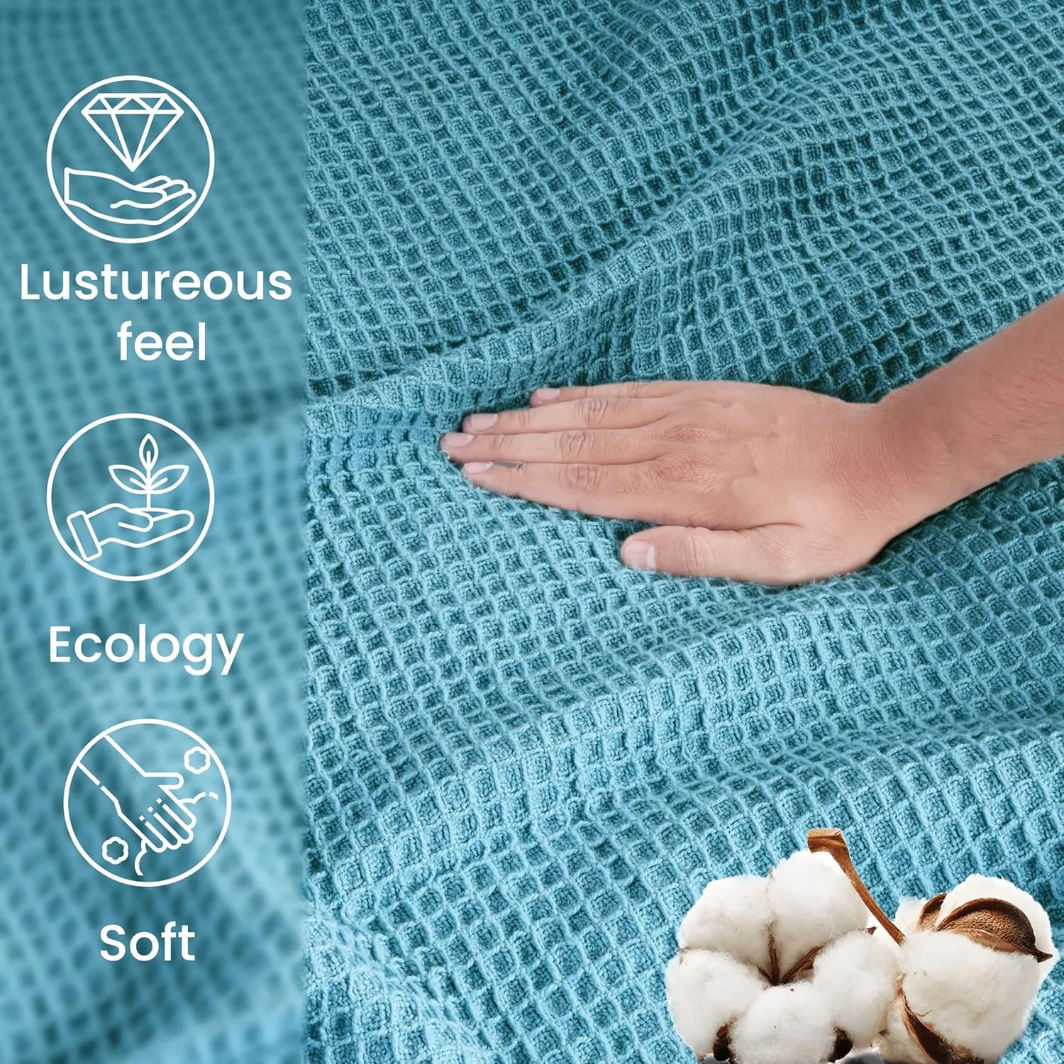 Tex Trend 100% Cotton Blankets King Size – Durable and Versatile Waffle Weave Blankets for Year Round Coziness – Breathable & Lightweight - Blue (90”x108”)