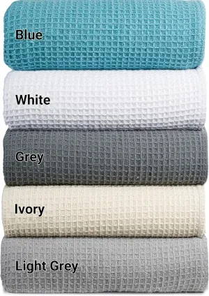 Tex Trend 100% Cotton Blankets King Size – Durable and Versatile Waffle Weave Blankets for Year Round Coziness – Breathable & Lightweight - Blue (90”x108”)