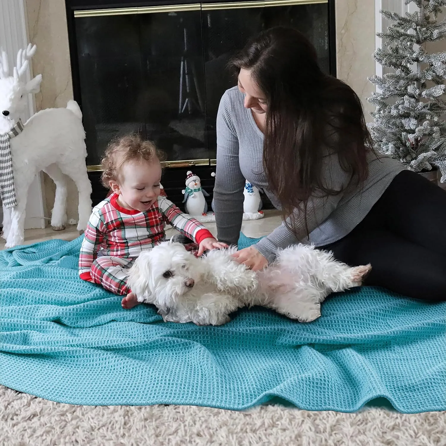 Tex Trend 100% Cotton Blankets King Size – Durable and Versatile Waffle Weave Blankets for Year Round Coziness – Breathable & Lightweight - Blue (90”x108”)