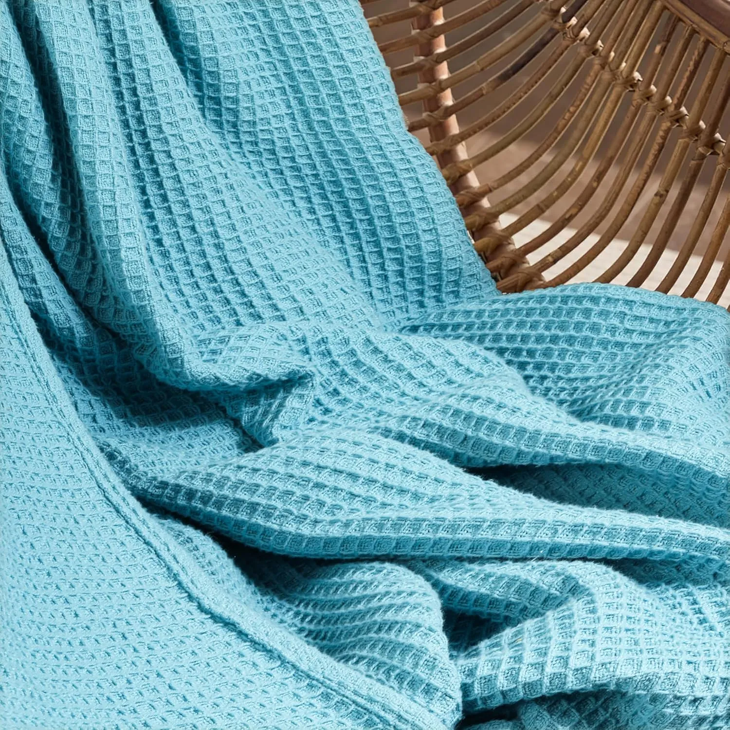 Tex Trend 100% Cotton Blankets King Size – Durable and Versatile Waffle Weave Blankets for Year Round Coziness – Breathable & Lightweight - Blue (90”x108”)