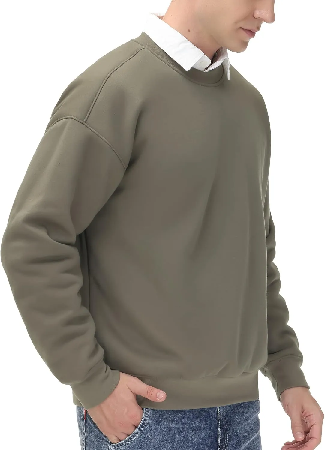 THE GYM PEOPLE Men's Fleece Crewneck Sweatshirt Thick Loose fit Soft Basic Pullover Sweatshirt