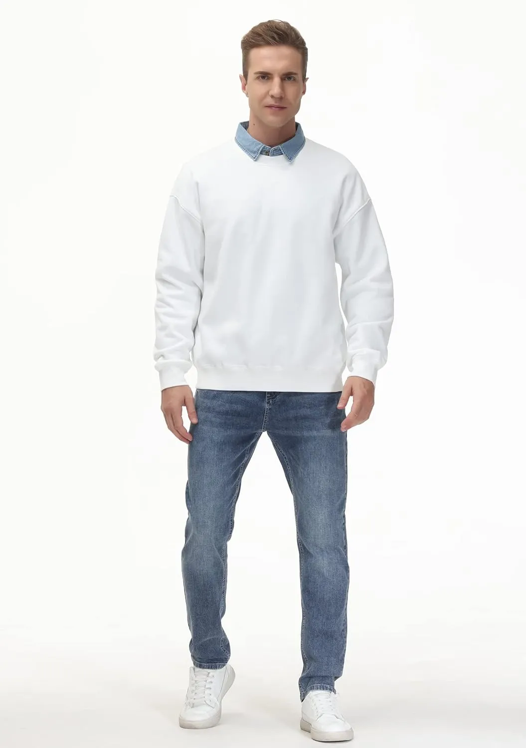 THE GYM PEOPLE Men's Fleece Crewneck Sweatshirt Thick Loose fit Soft Basic Pullover Sweatshirt