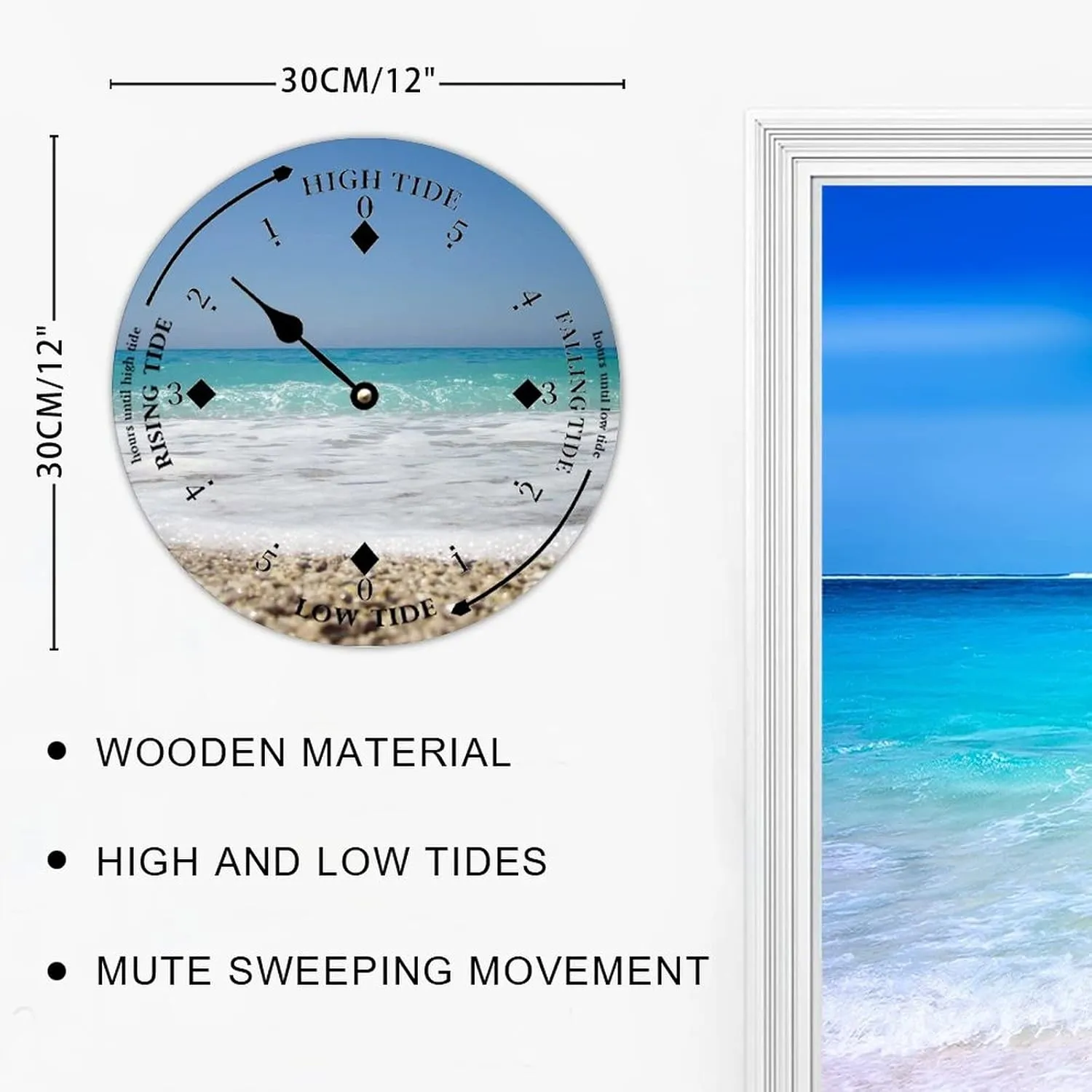 Tide Clock with High and Low Tide Stone and Beach Wall Wooden Moon Tidal Clock Ocean Time Coastal Clock Nautical Tide Movement Clock for Beach House Deck Board