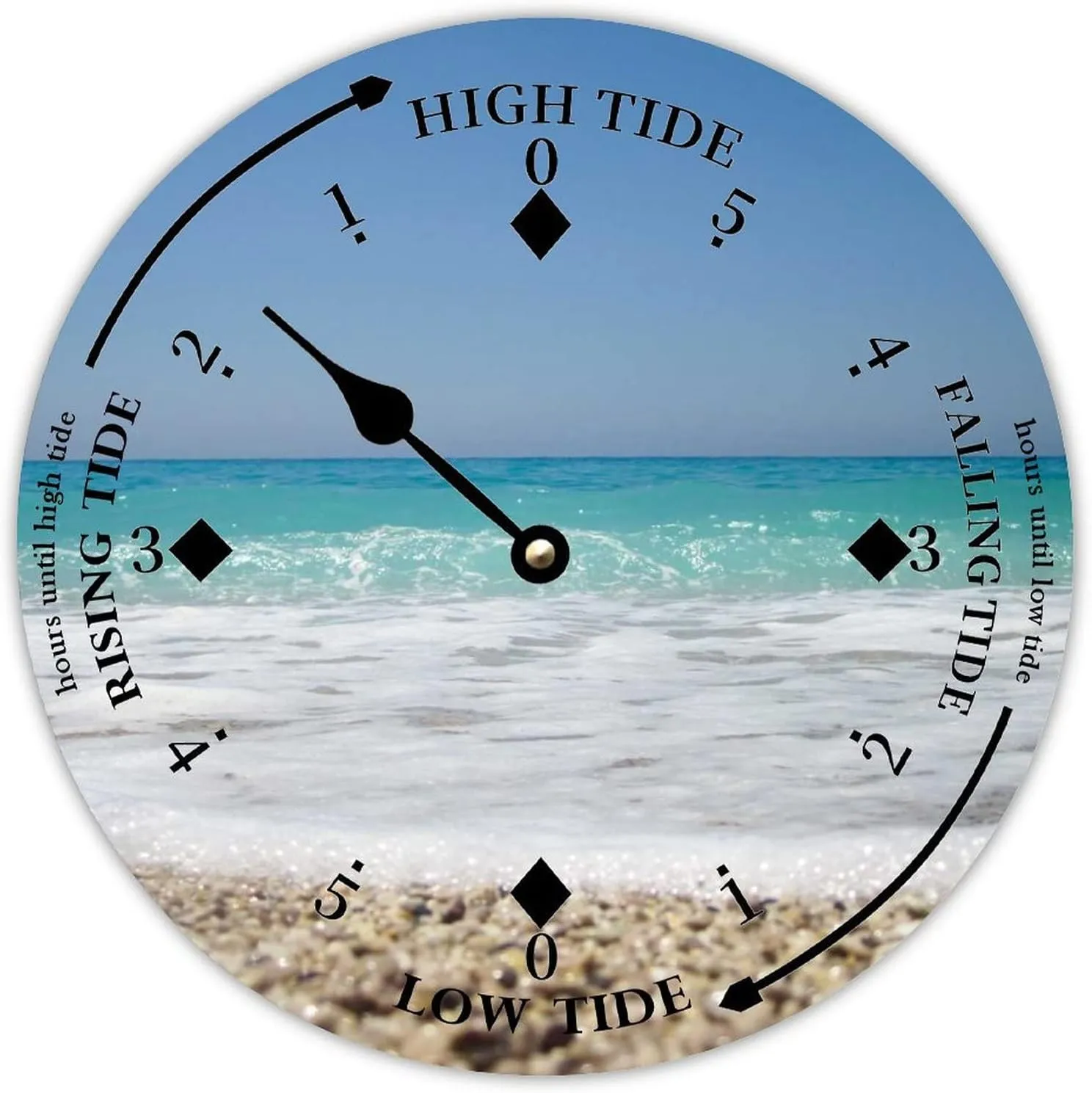Tide Clock with High and Low Tide Stone and Beach Wall Wooden Moon Tidal Clock Ocean Time Coastal Clock Nautical Tide Movement Clock for Beach House Deck Board