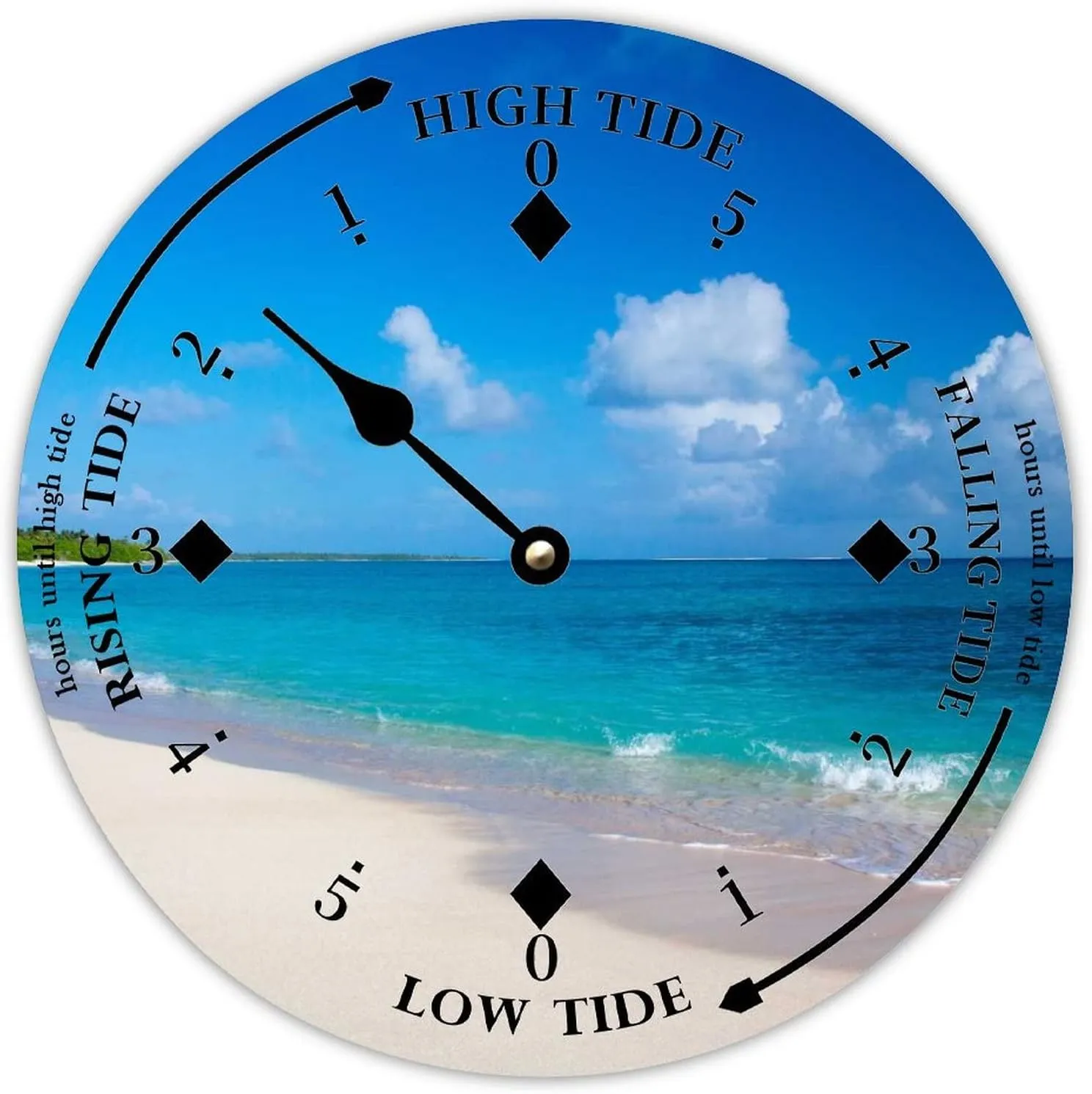 Tide Clock with High and Low Tide The Sunny Day and Beach Wall Wooden Moon Tidal Clock Ocean Time Coastal Clock Nautical Tide Movement Clock for Beach House Deck Board