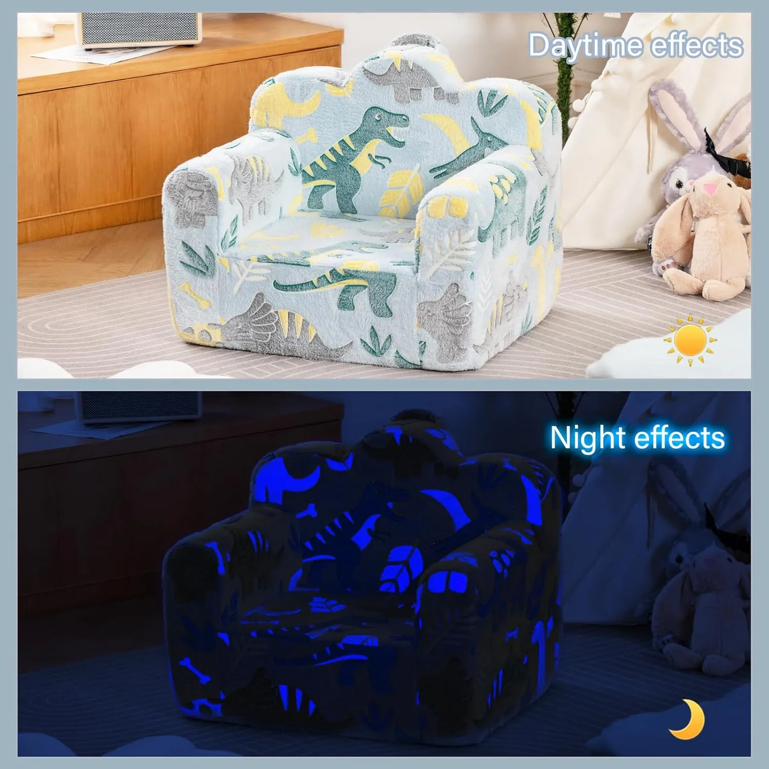 Tiita Kids Couch Plush Toddler Chair, Cloud-Like Glow in The Dark Kids Sofa Toddler Reading Chair with Washable Cover Carrying Handle, Convertible Children Sofa Chair for Girls and Boys